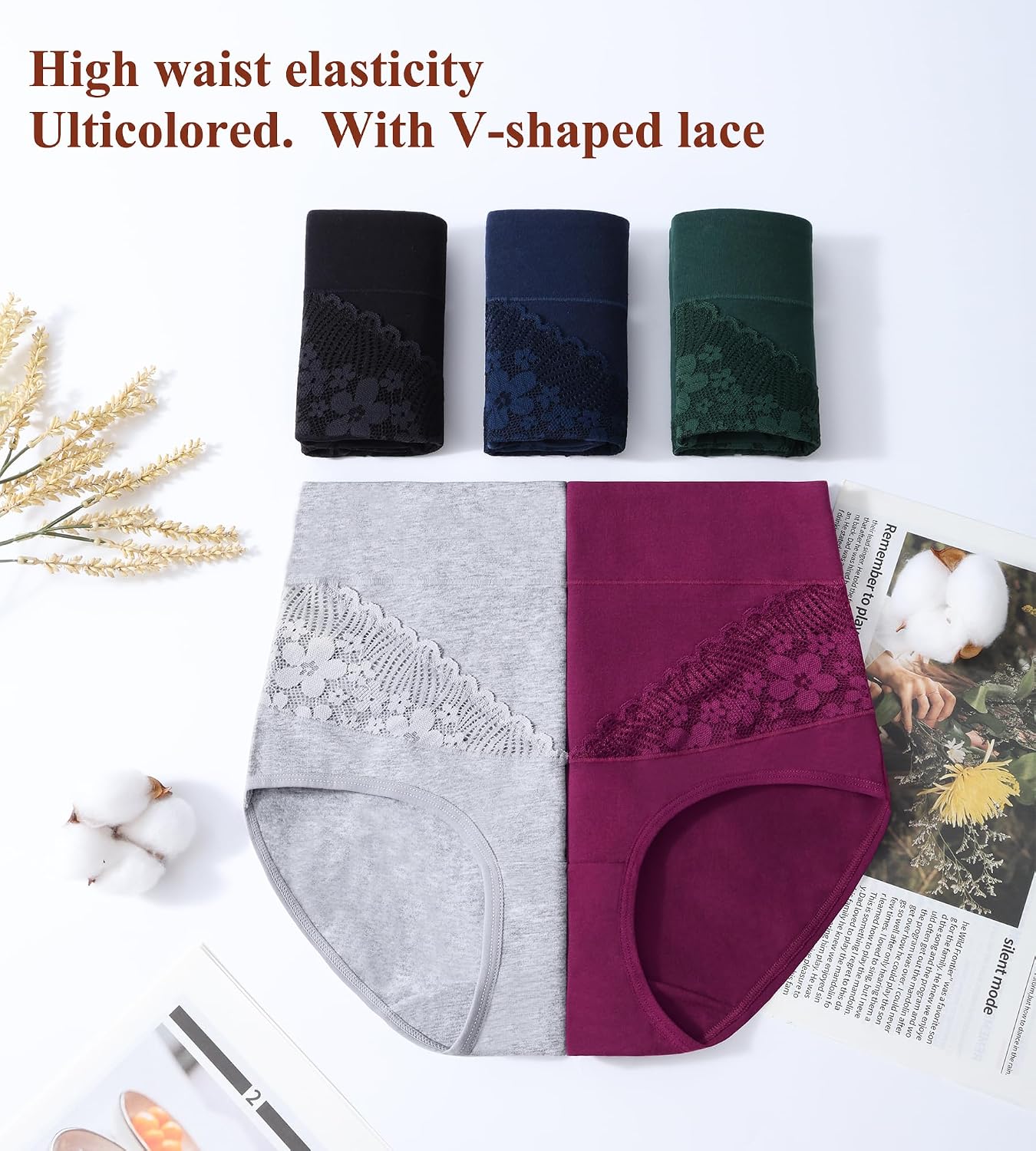 JUYINA Women's Cotton High Waisted Briefs 5 Pack — image 5