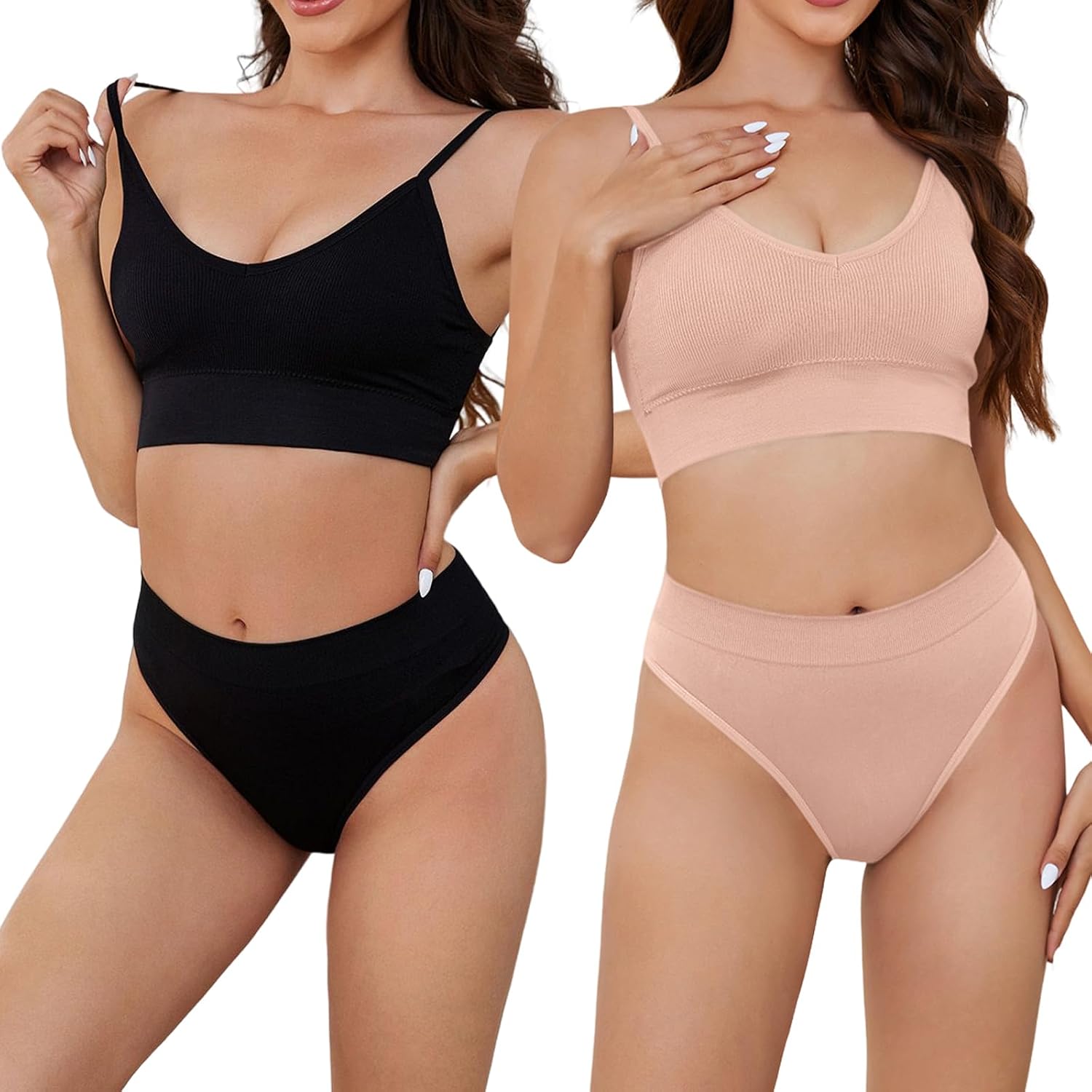 DingCo 2-Pack Wireless Ribbed Seamless Bra Panty Set