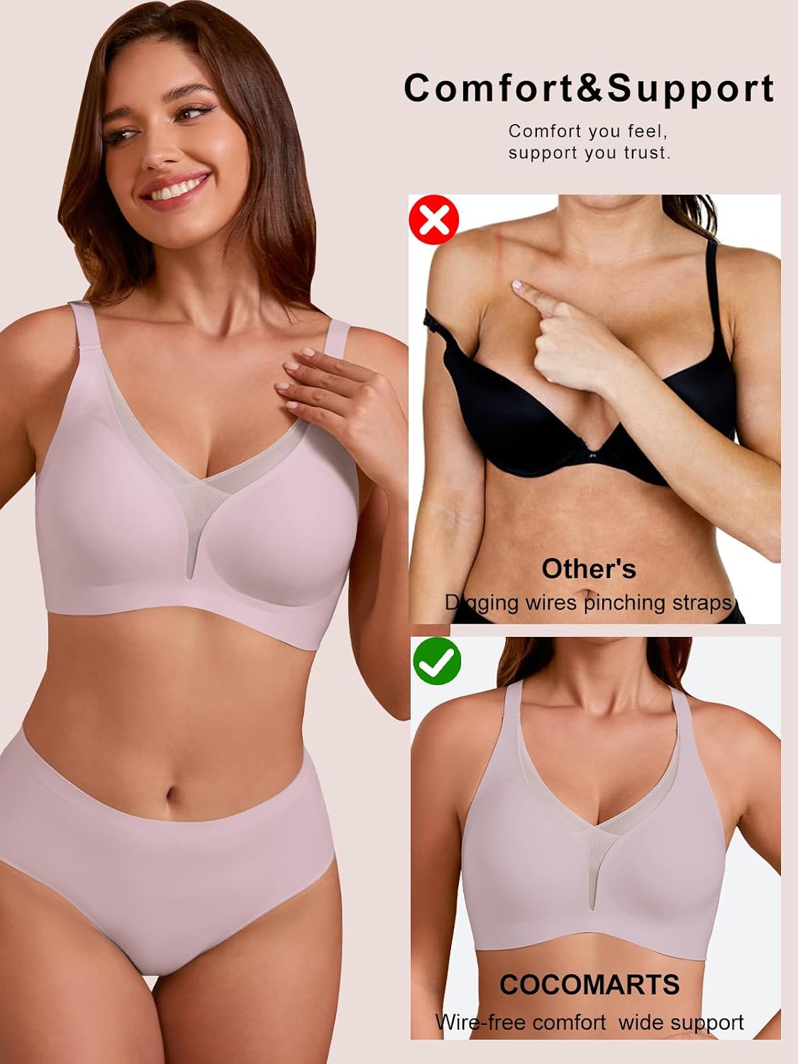 COCOMARTS Women's No Underwire Push Up Mesh Bra — image 5