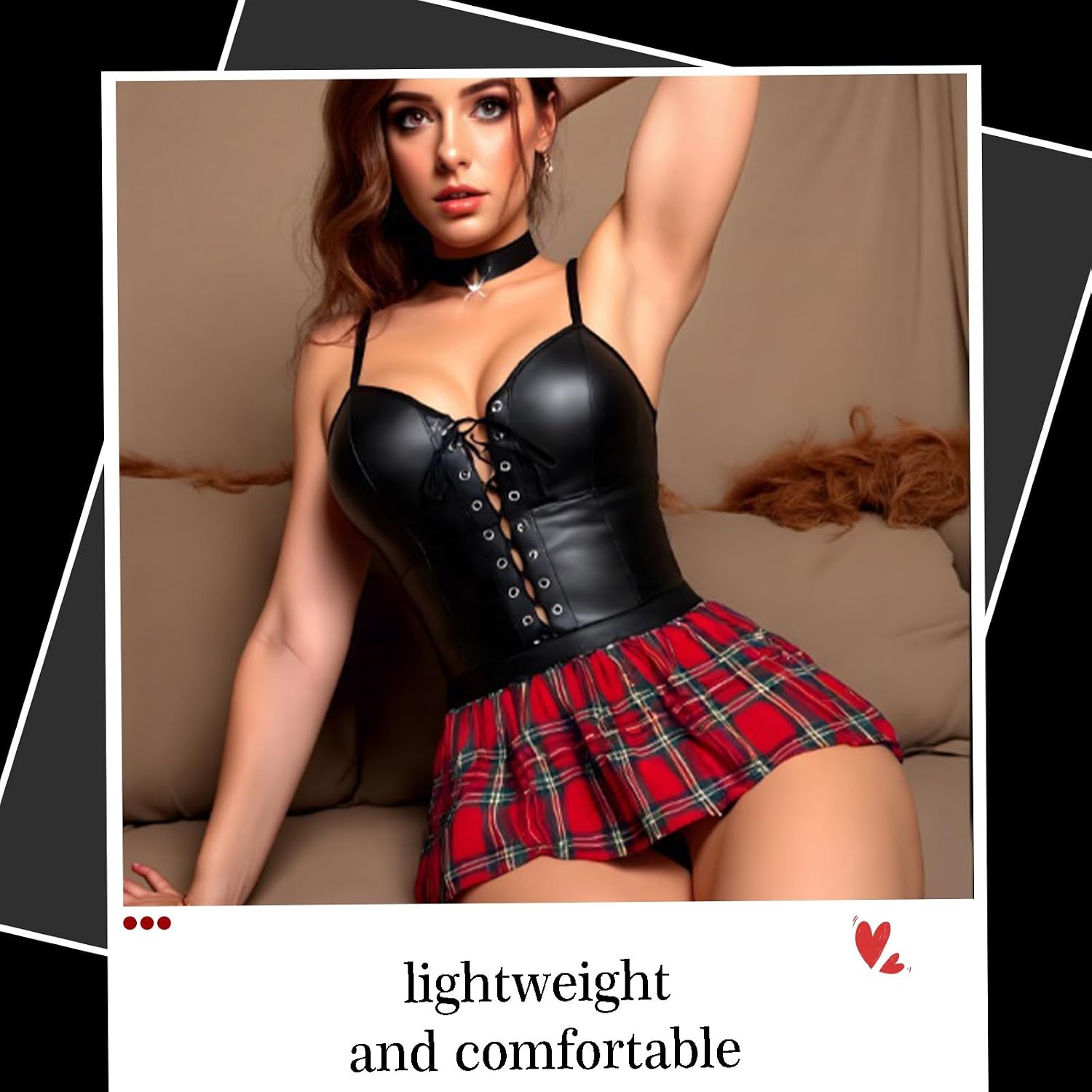Bigary Leather Lace-Up Bustier Skirt Set — image 2