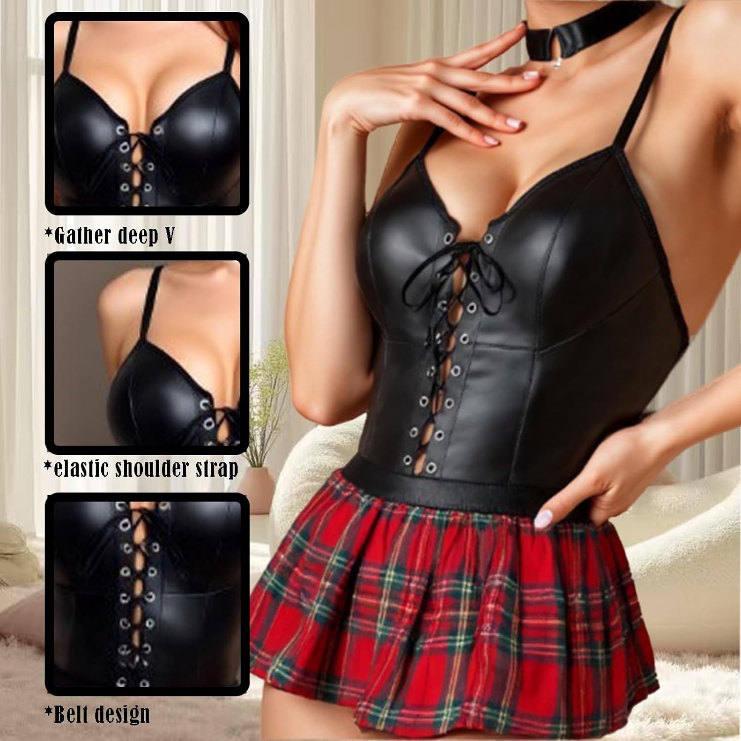 Bigary Leather Lace-Up Bustier Skirt Set — image 5