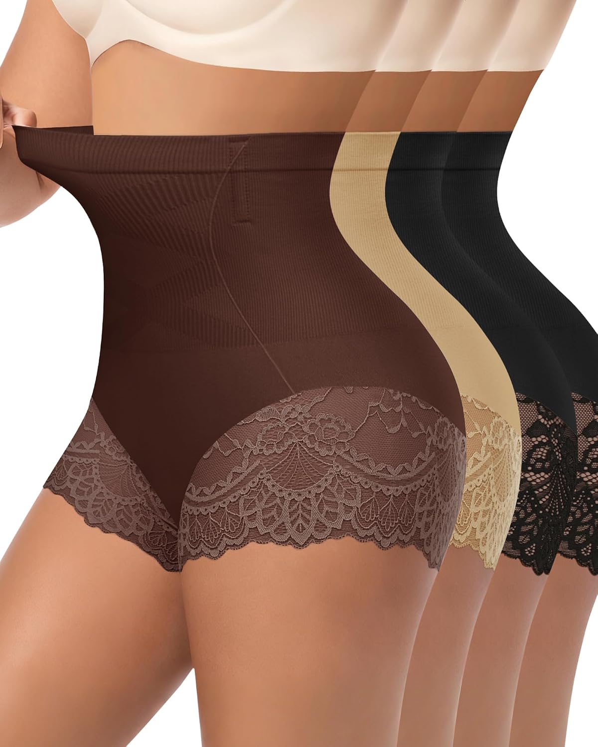 MIOTAN Women's High Waisted Lace Briefs 4 Pack