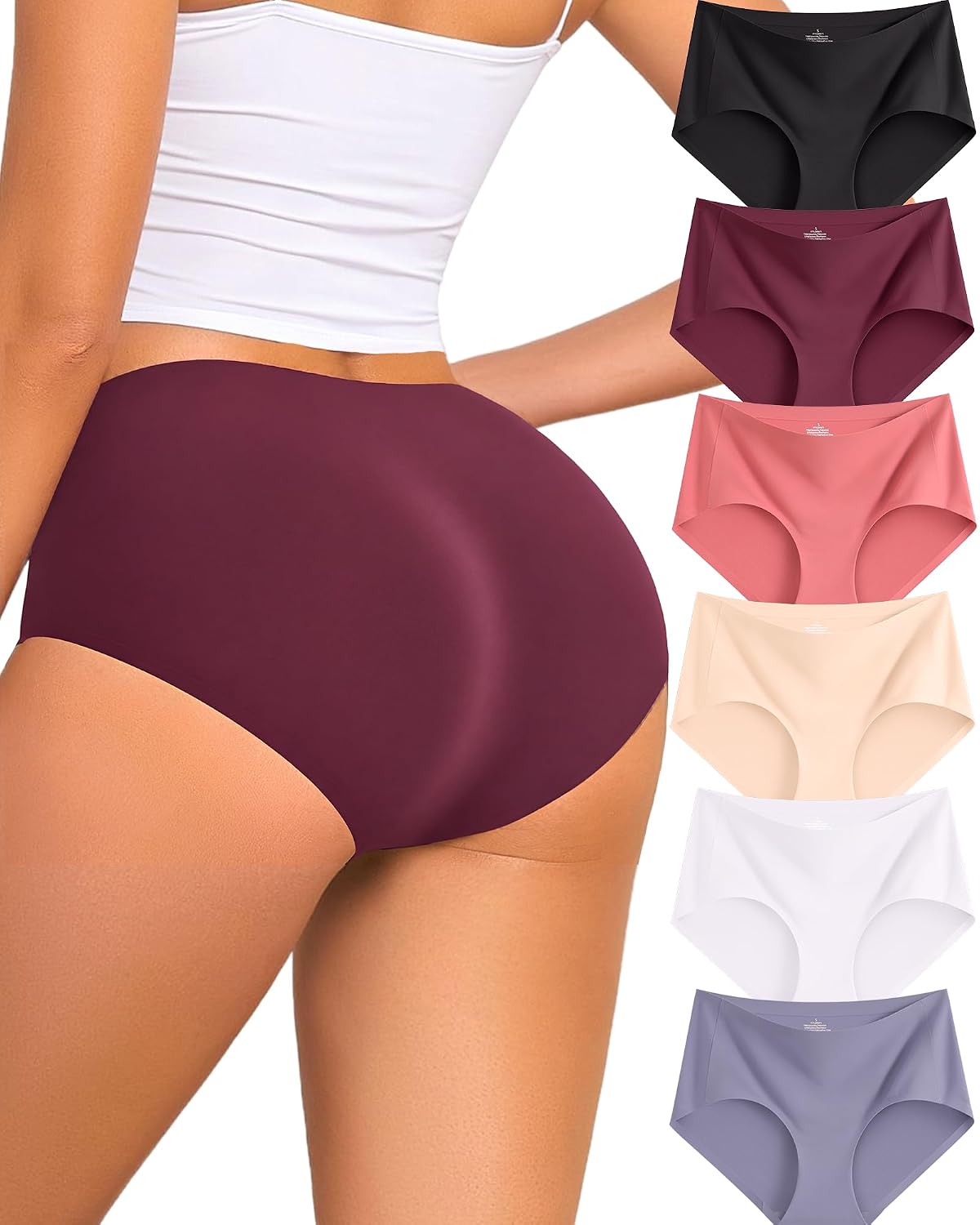 FINETOO 6-Pack Seamless No Show Hipster Panties