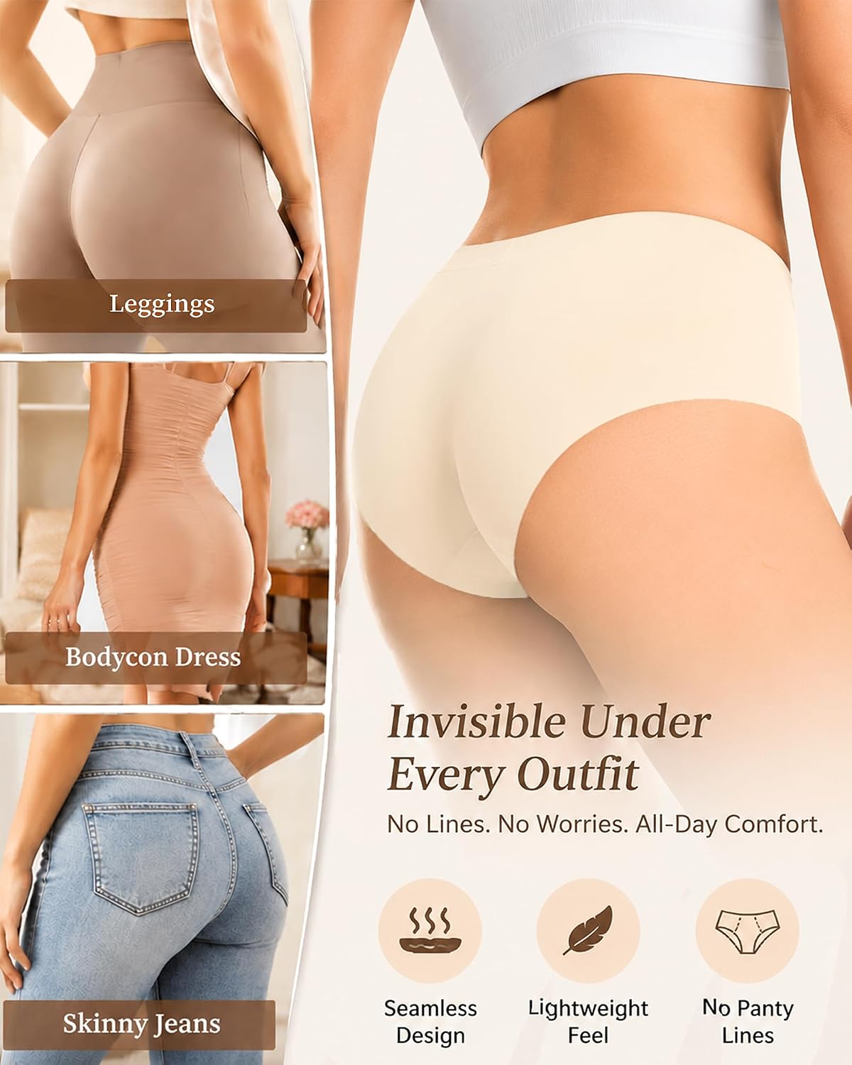 FINETOO 6-Pack Seamless No Show Hipster Panties — image 7