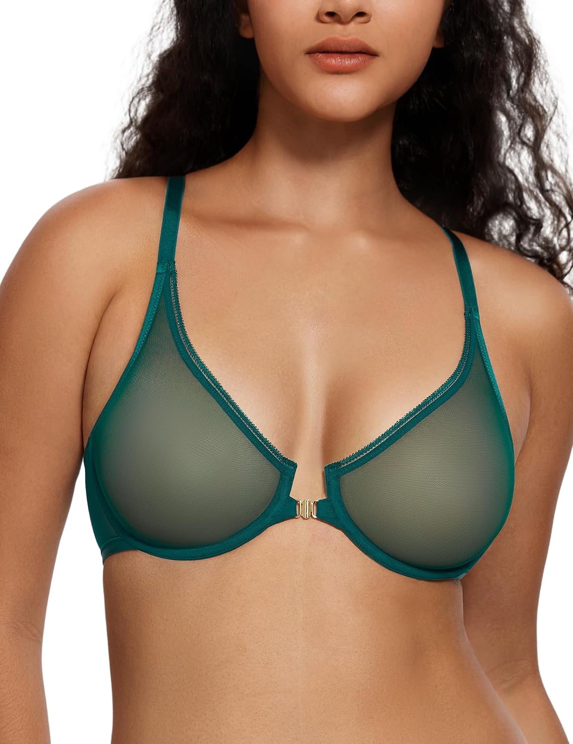 Deyllo Front Closure Sheer Underwire Bra