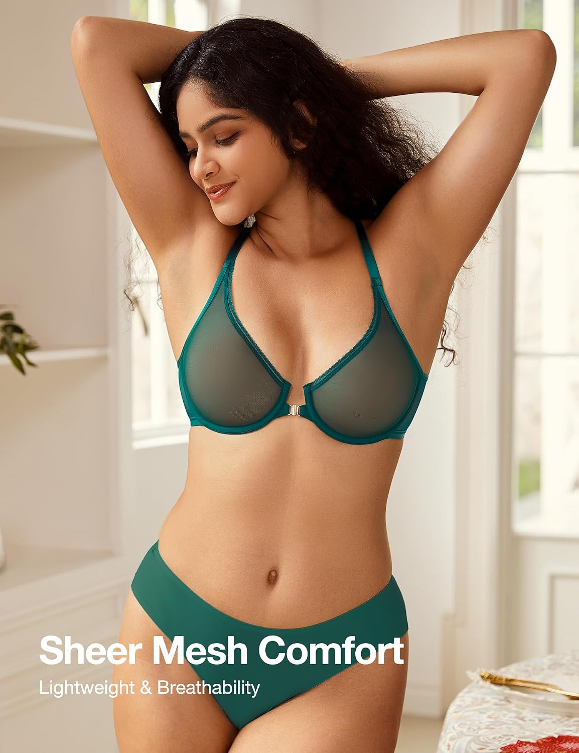 Deyllo Women's Front Closure Sheer Racerback Bra — image 4