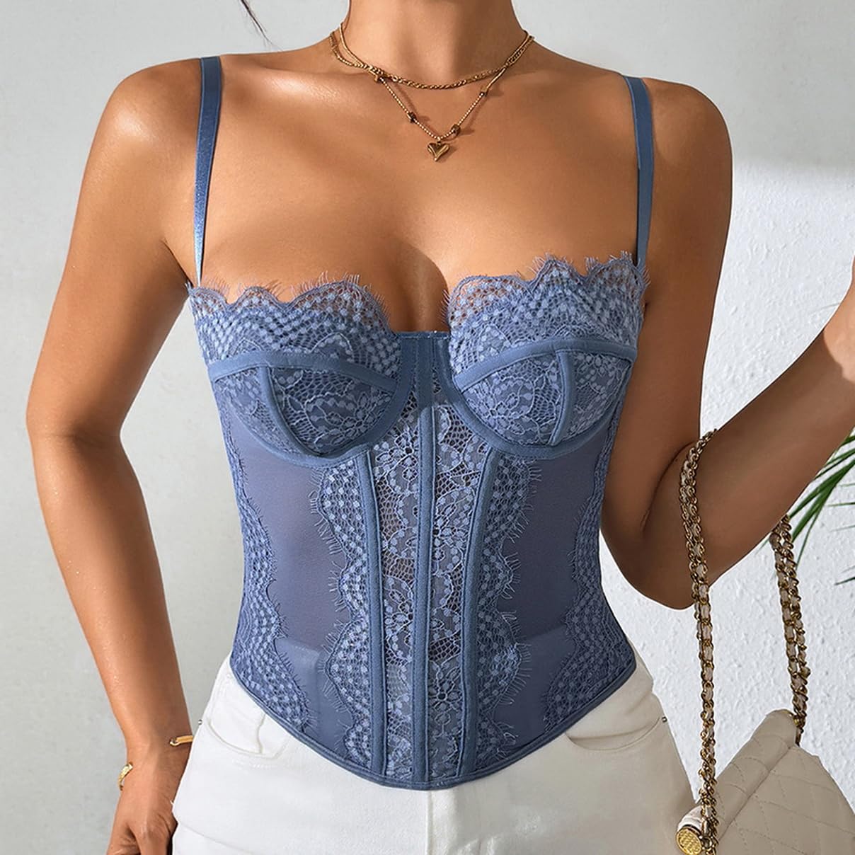 YCBENYANG Women's Lace Corset Spaghetti Strap Top — image 3