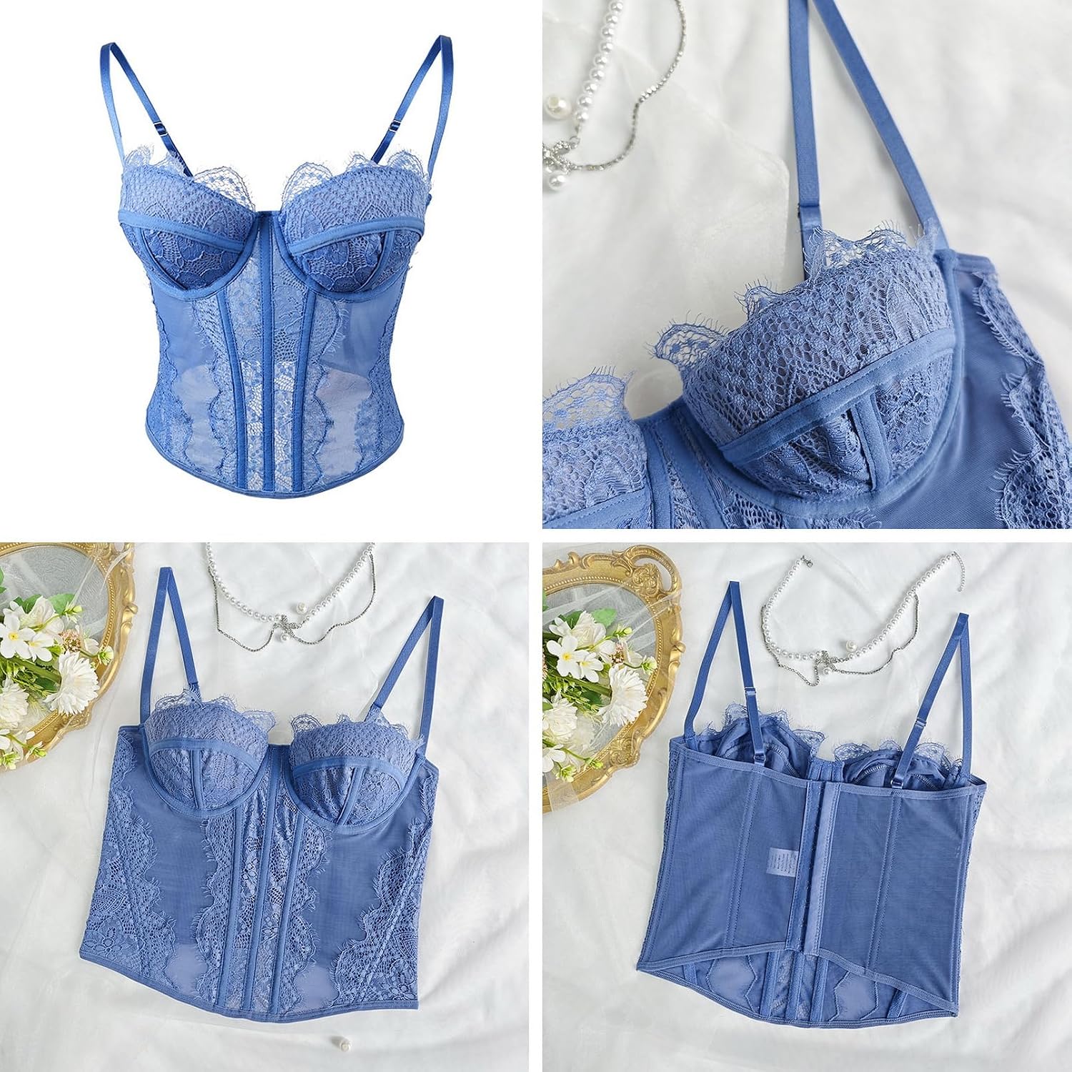 YCBENYANG Women's Lace Corset Spaghetti Strap Top — image 5