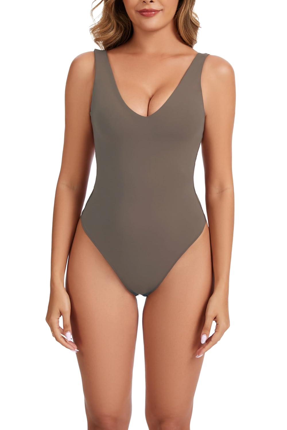 VEXELEA Women's Plunge V Neck Backless Bodysuit