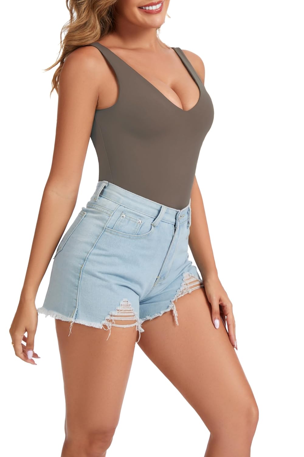 VEXELEA Women's Plunge V Neck Backless Bodysuit — image 5