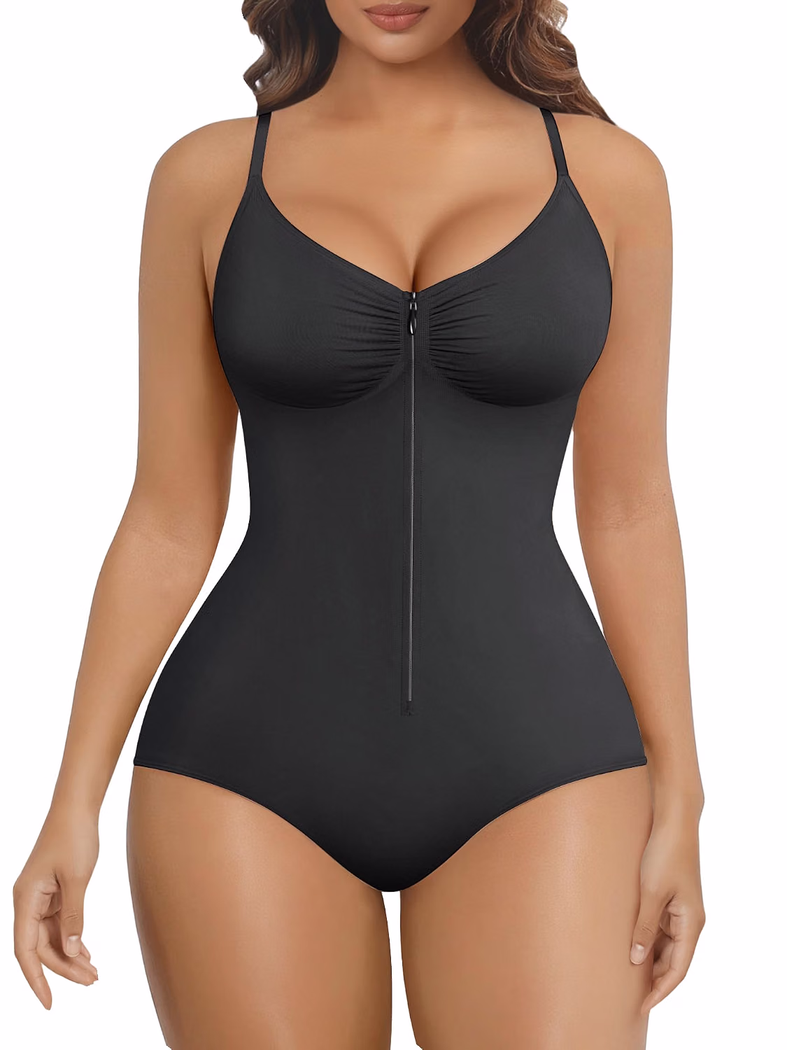 SHAPERX Seamless Zip-Up Tummy Control Bodysuit