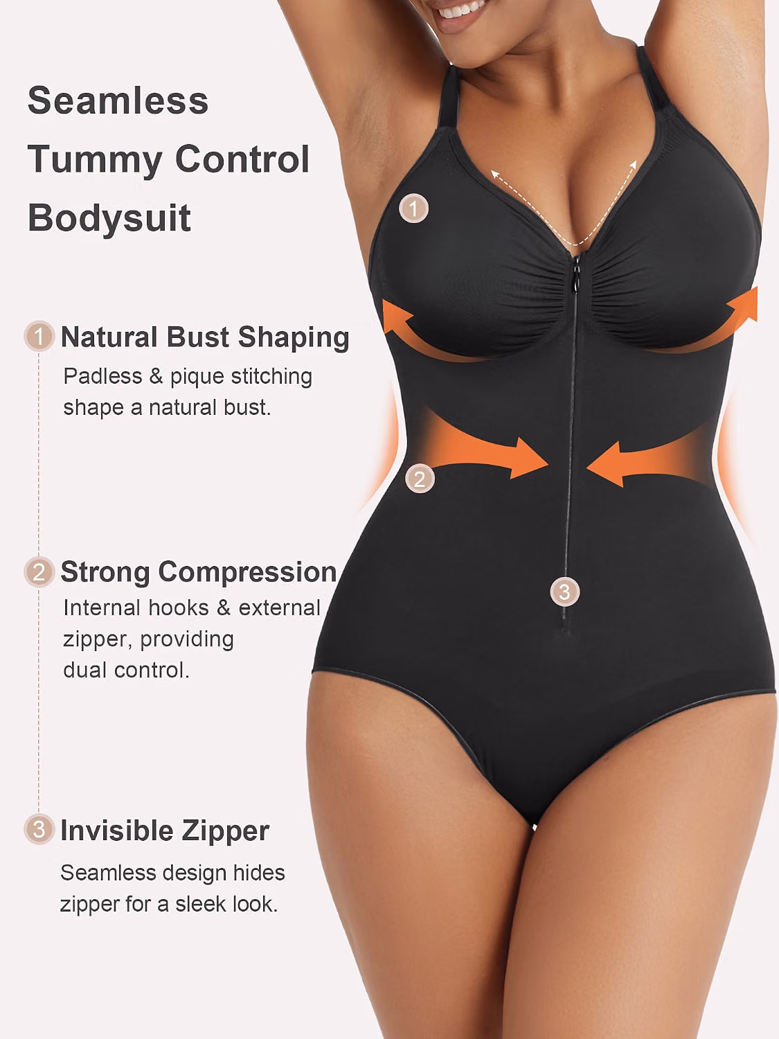 SHAPERX Seamless Zip-Up Tummy Control Bodysuit — image 4