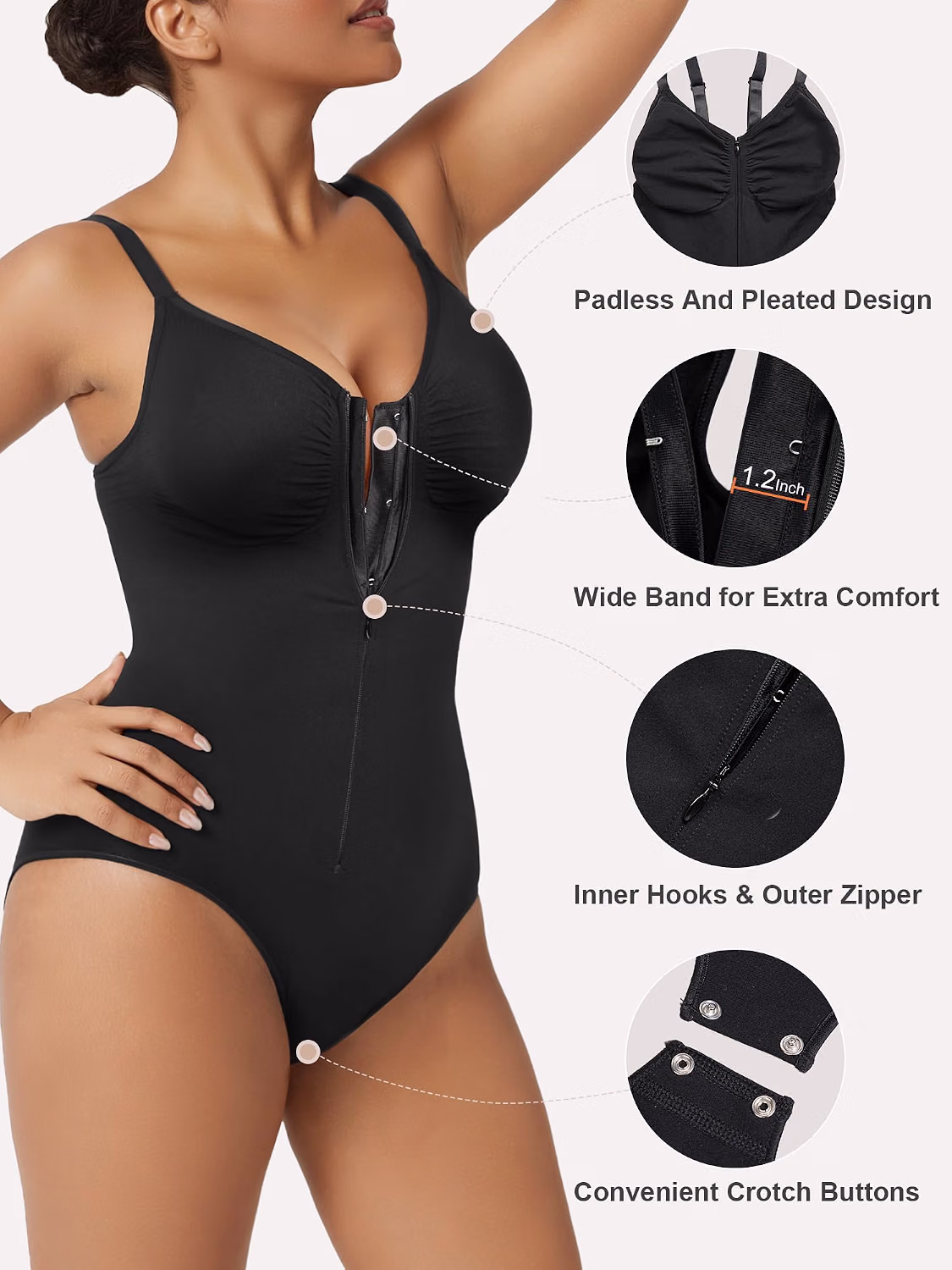 SHAPERX Seamless Zip-Up Tummy Control Bodysuit — image 5