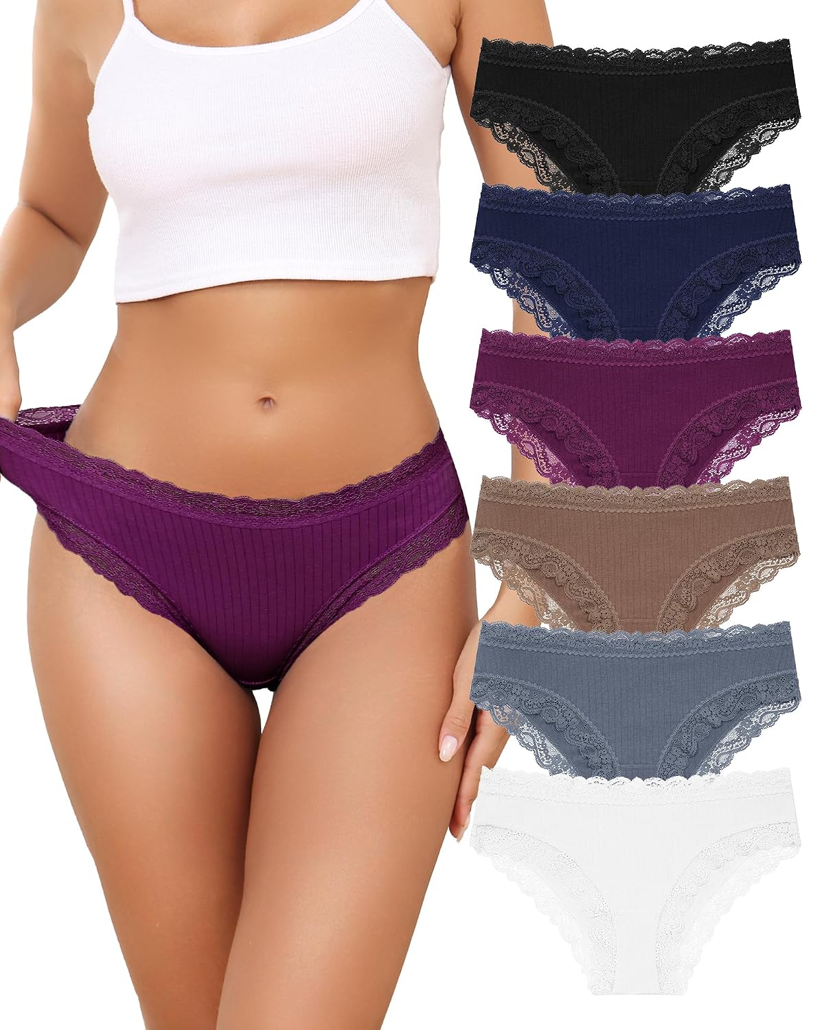 Aijolen Women's Cheeky Lace Bikini 6-Pack