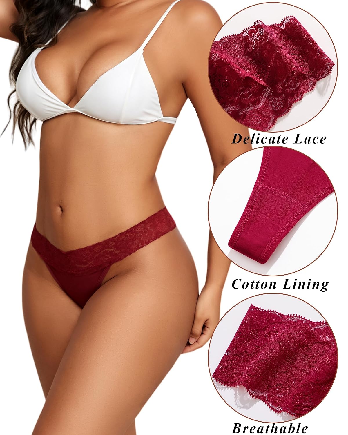 READY TO LOVE 9-Pack Cotton Lace Thongs — image 2