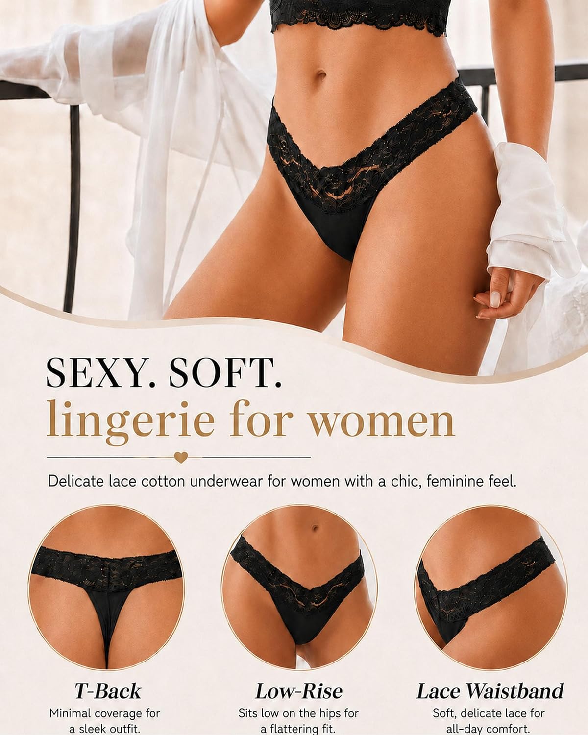 READY TO LOVE 9-Pack Cotton Lace Thongs — image 3