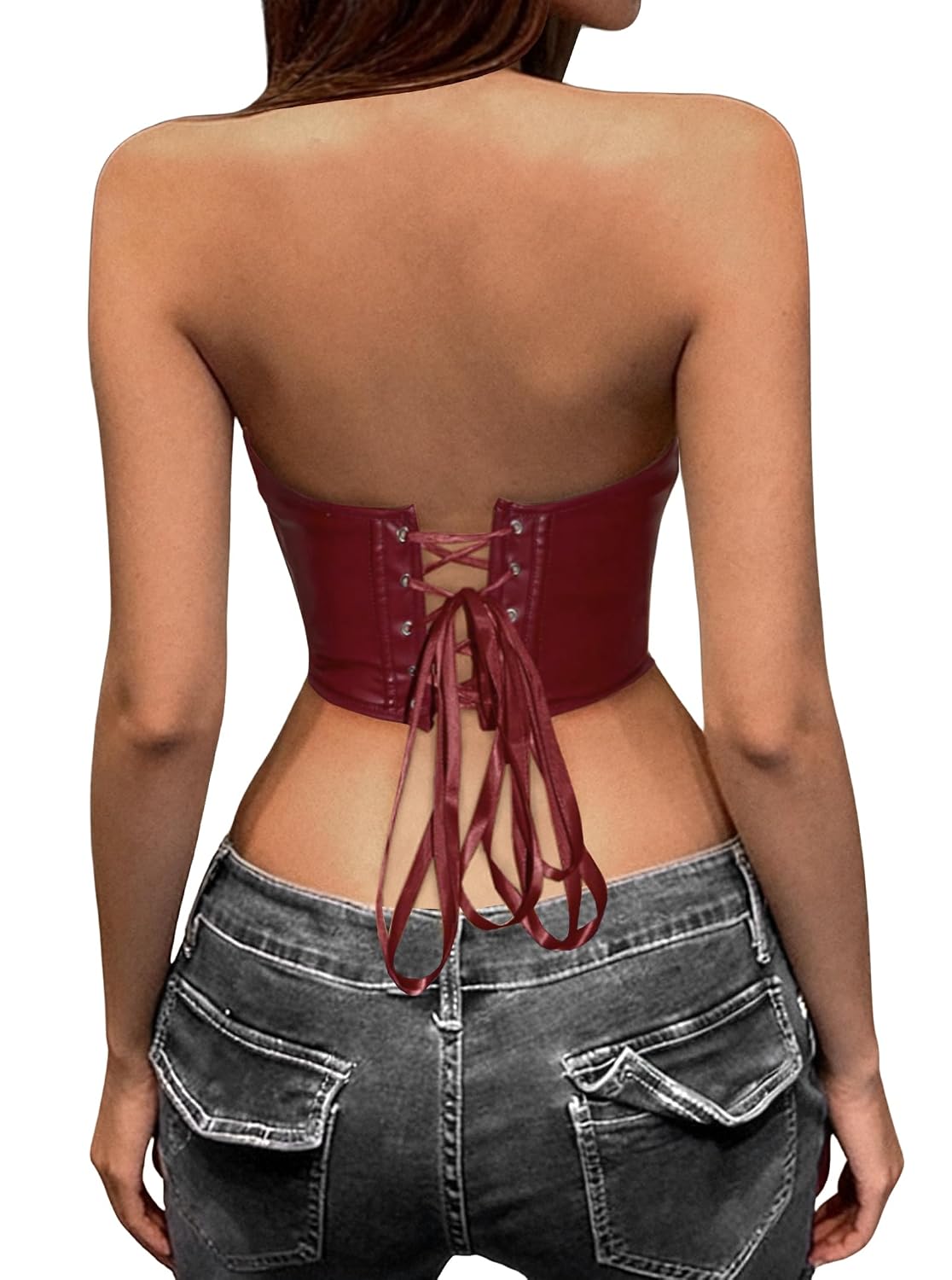 Faux Leather Halter Crop Corset Top — image 2