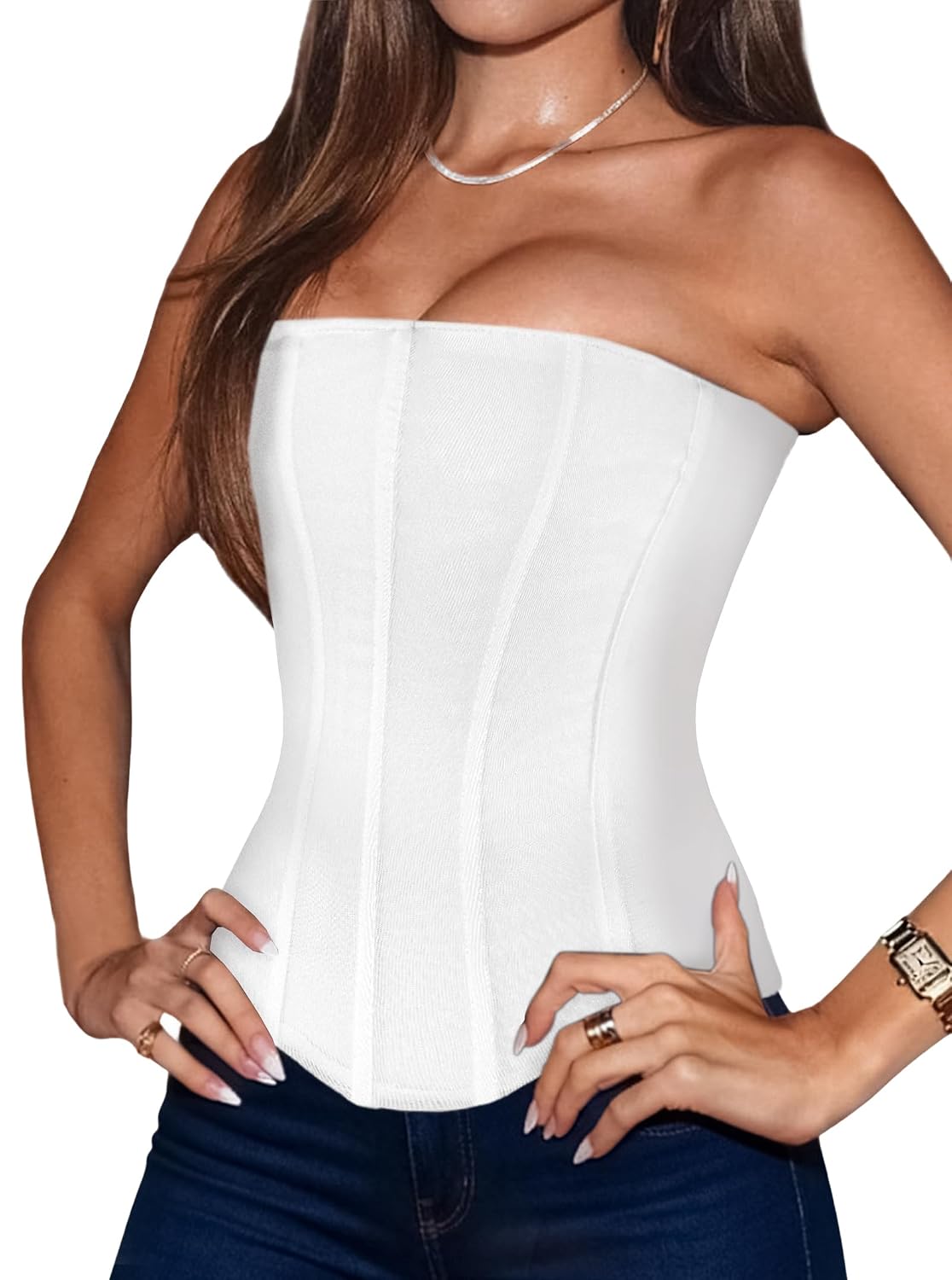LovelyWholesale Strapless Mesh Corset Top for Women