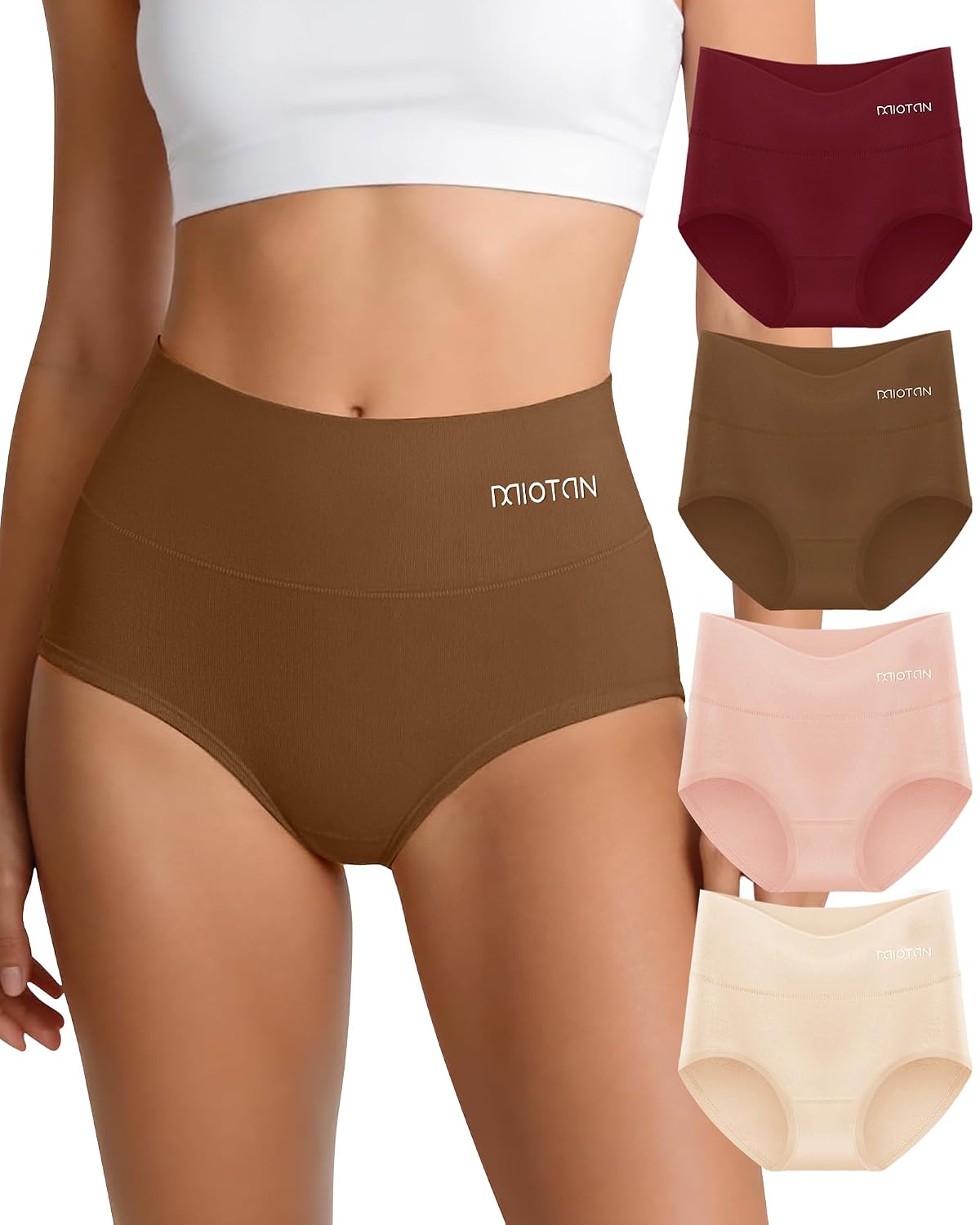 MIOTAN Women's High Waisted Cotton Underwear 4 Pack
