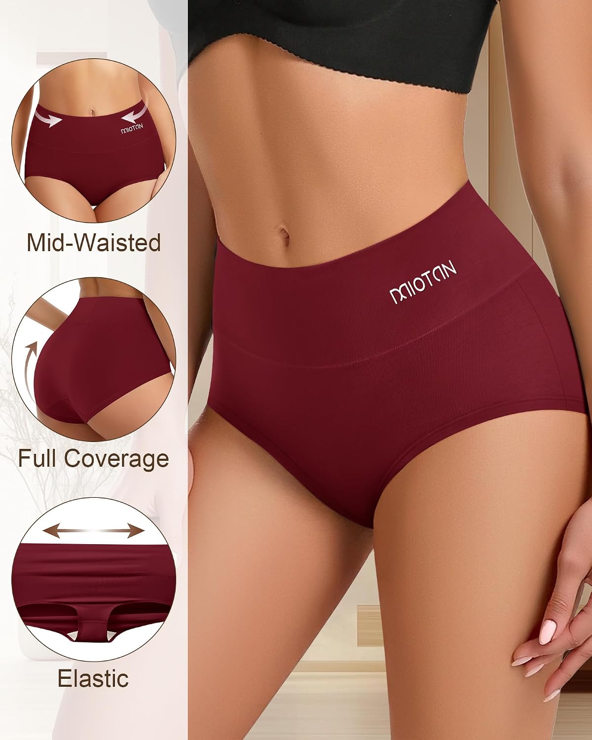 MIOTAN Women's High Waisted Cotton Underwear 4 Pack — image 5