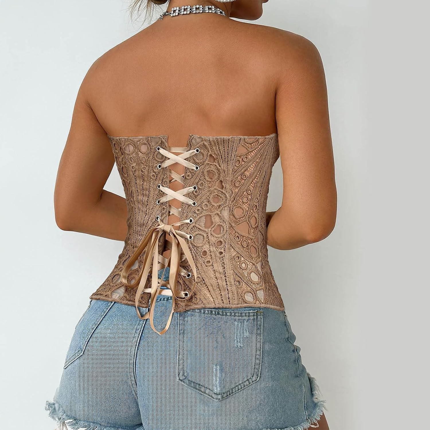 Textured Lace Overbust Corset Top for Women — image 2