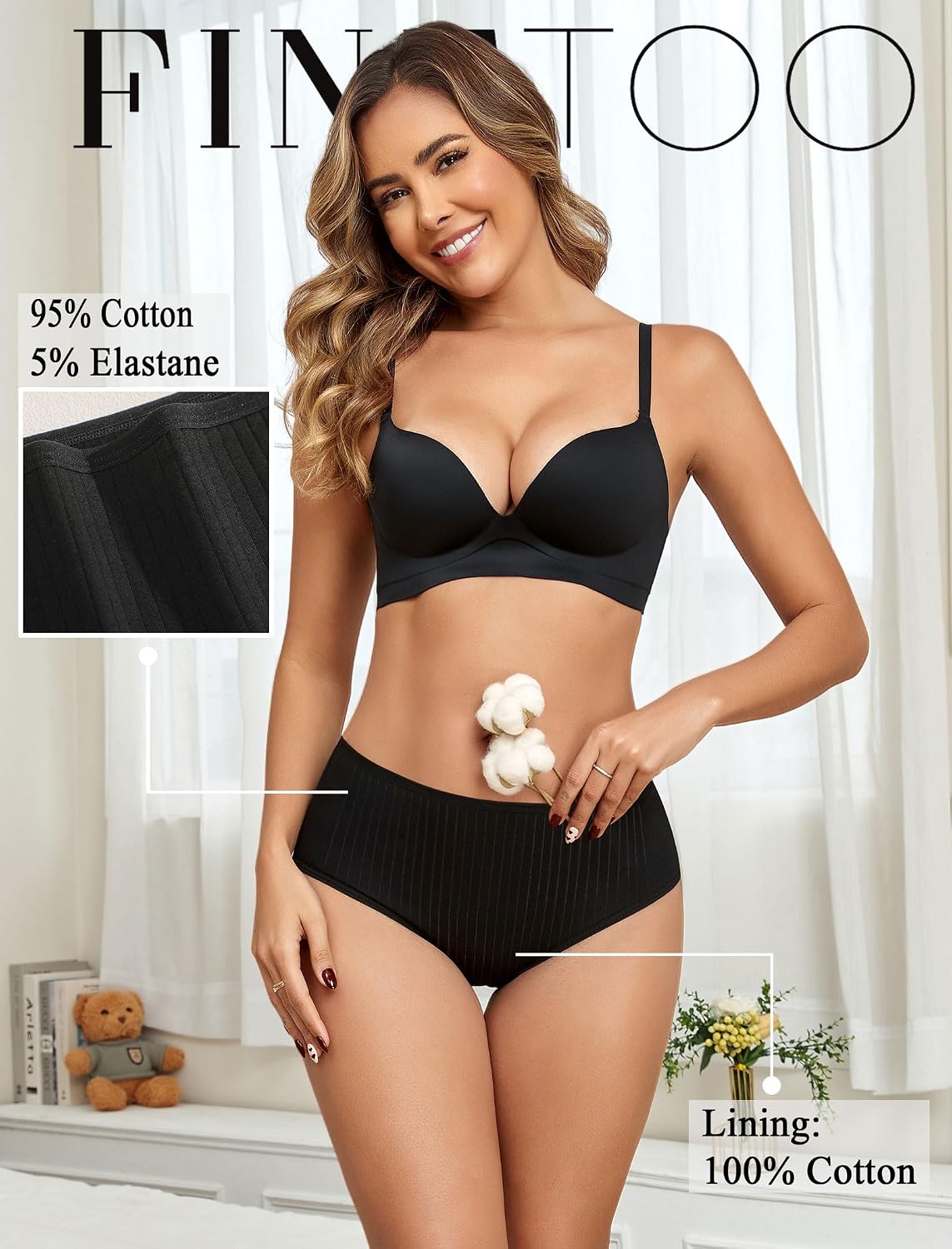 FINETOO High Waisted Cotton Ribbed Briefs 6 Pack — image 4