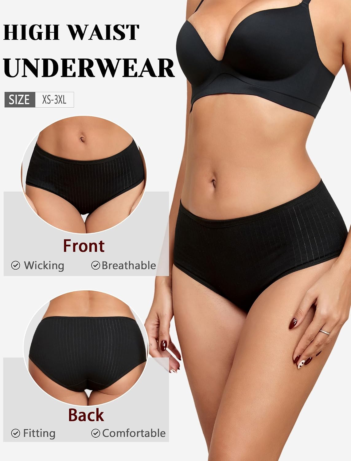 FINETOO High Waisted Cotton Ribbed Briefs 6 Pack — image 6