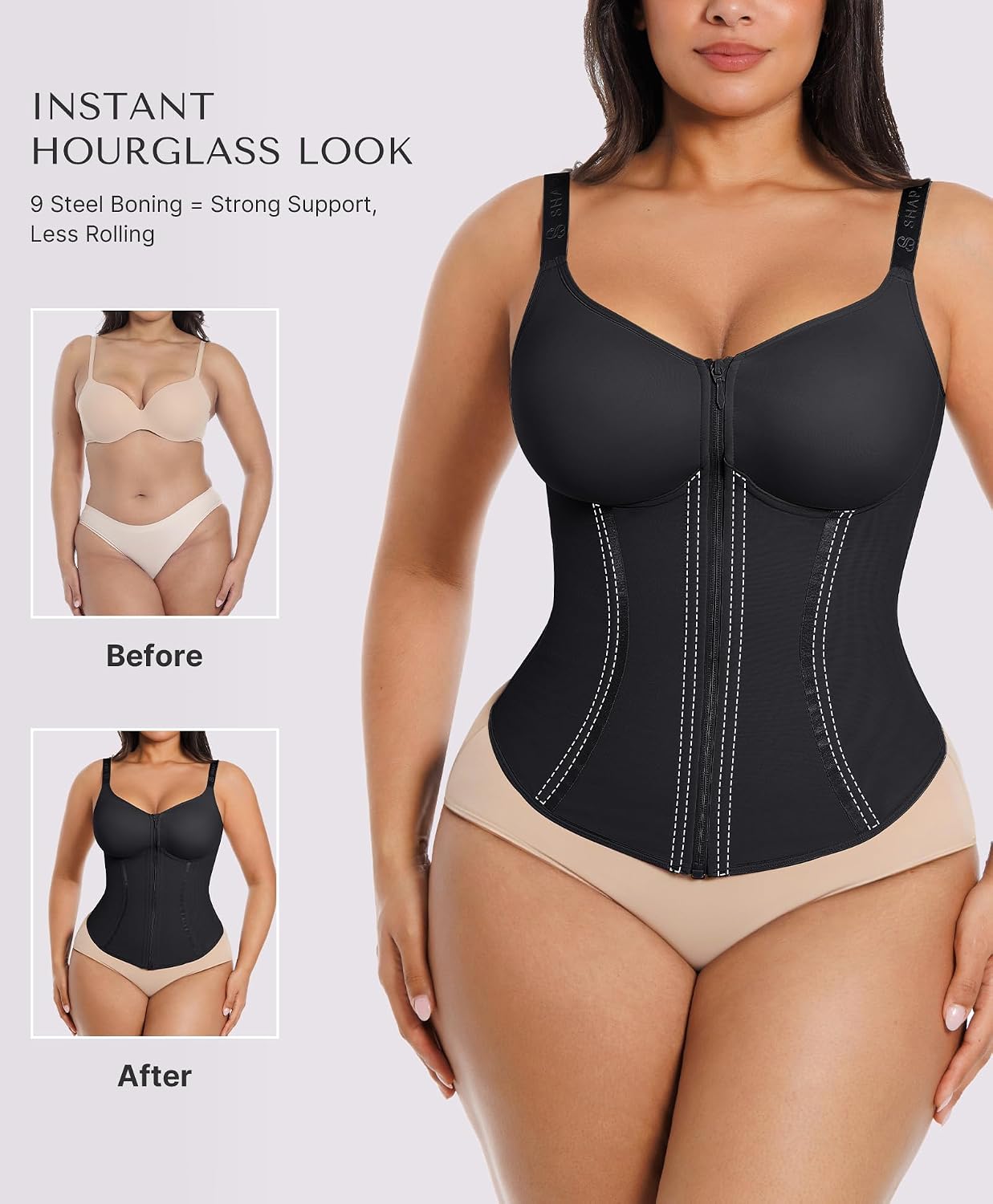 SHAPELLX Black Zipper Waist Trainer Corset Top — image 3