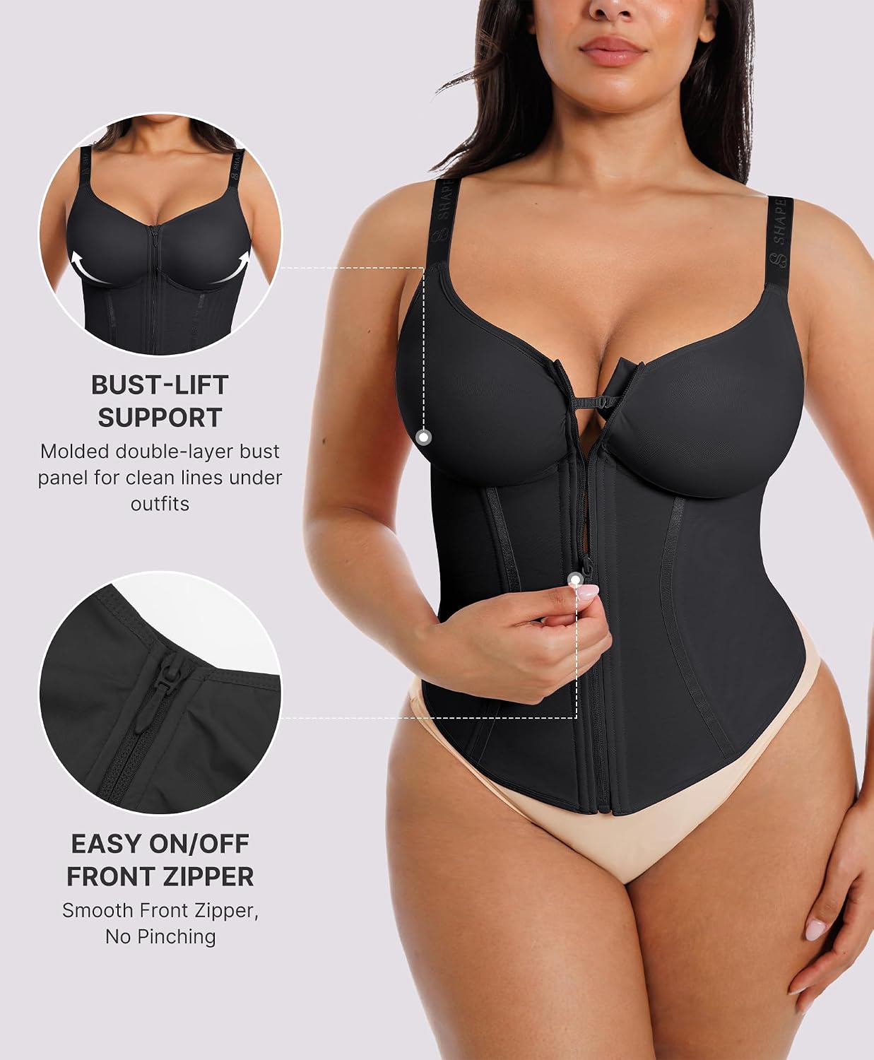 SHAPELLX Black Zipper Waist Trainer Corset Top — image 4