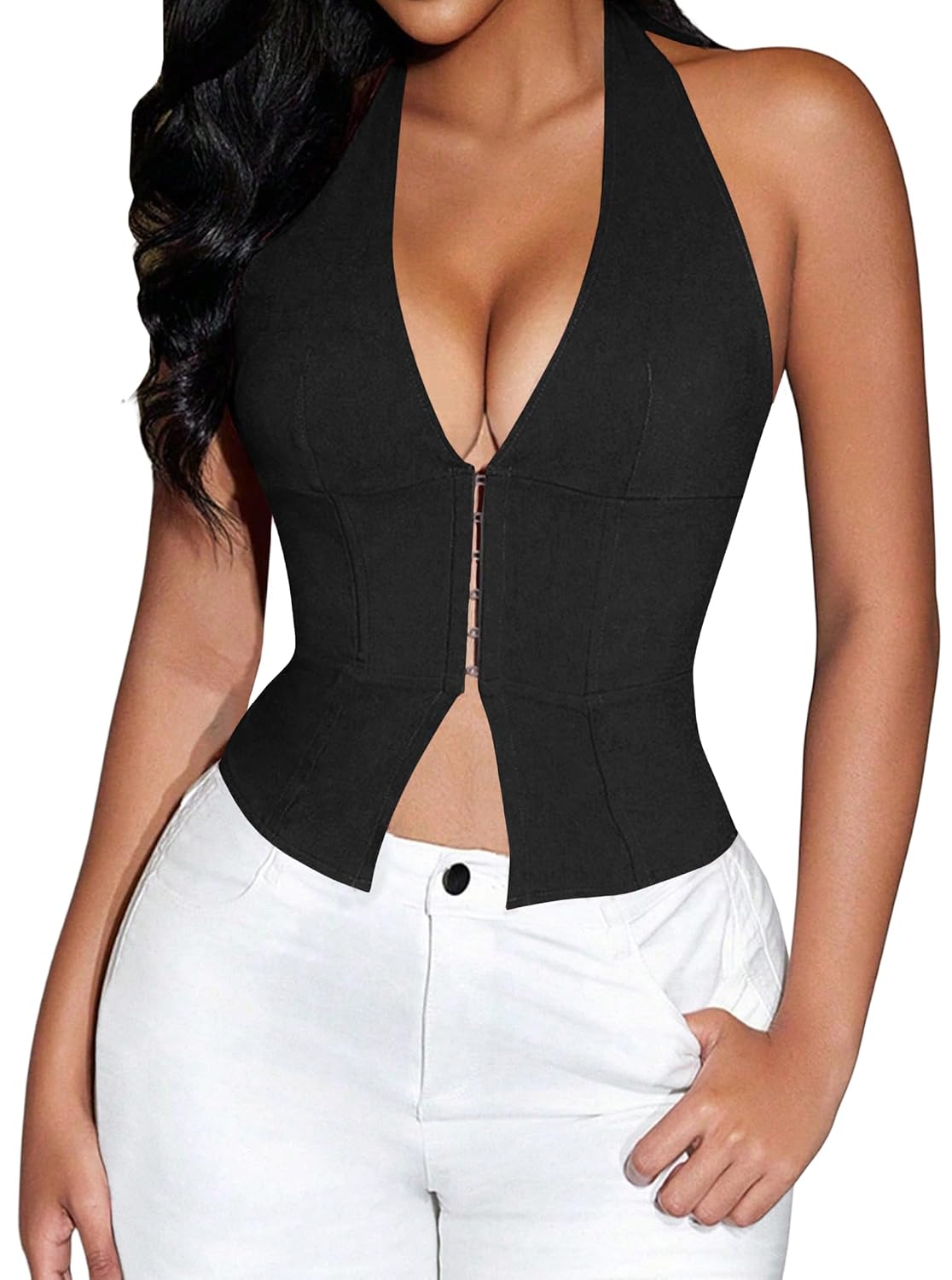 LovelyWholesale Women's Backless Halter Corset Top