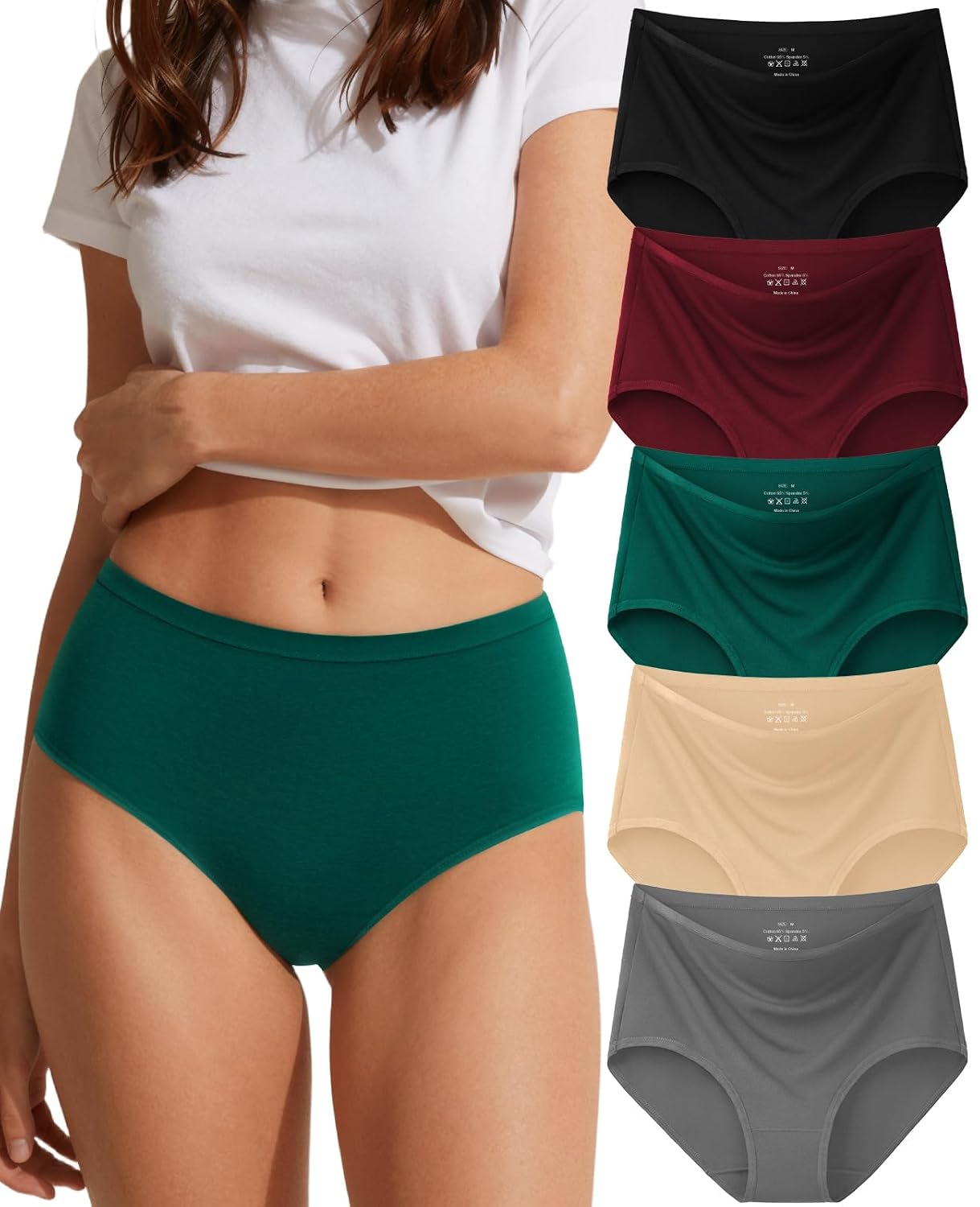 UEKUEKMY Cotton High Waisted Panties 5 Pack