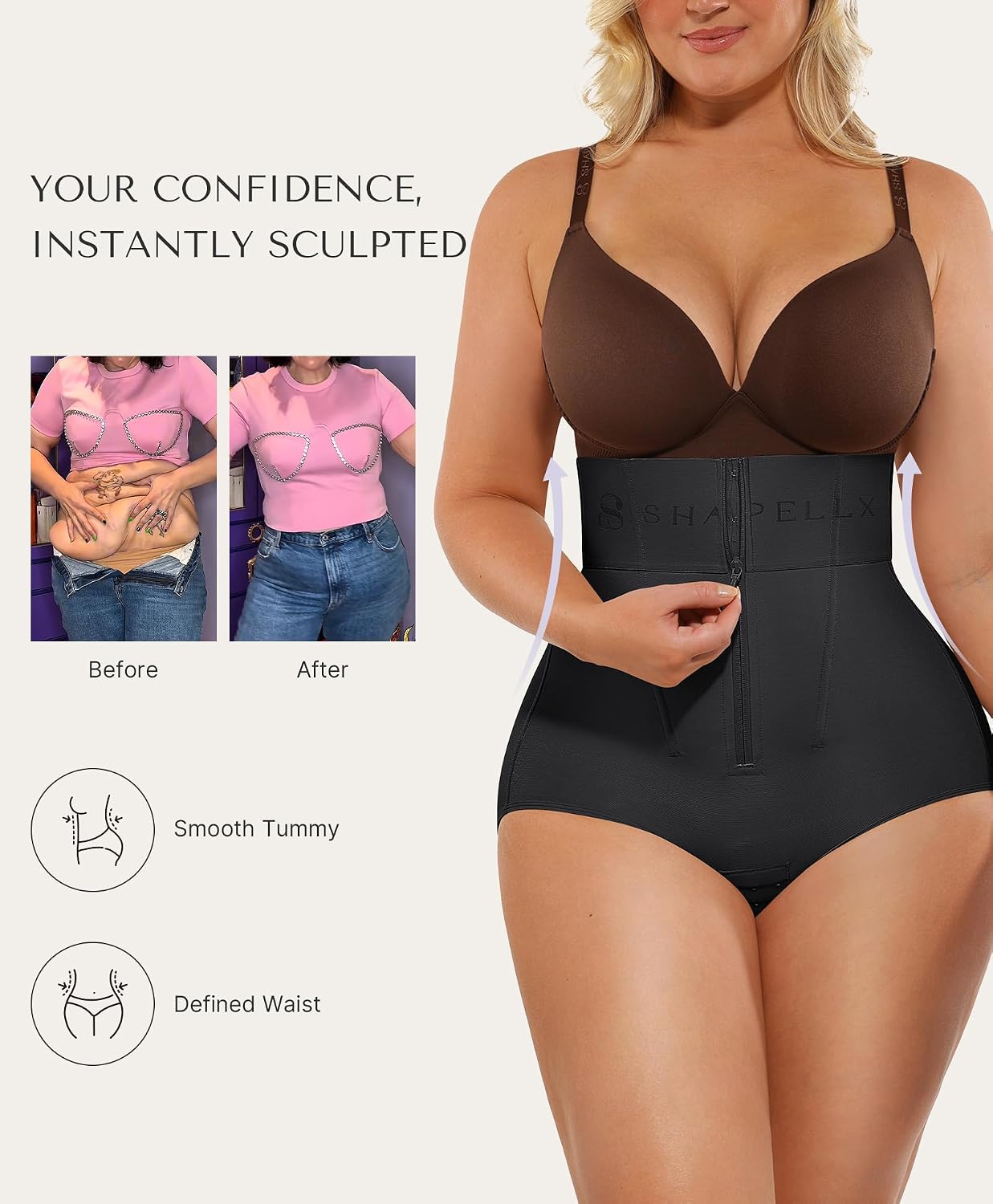 SHAPELLX High Waist Tummy Control Shapewear with Zipper — image 2