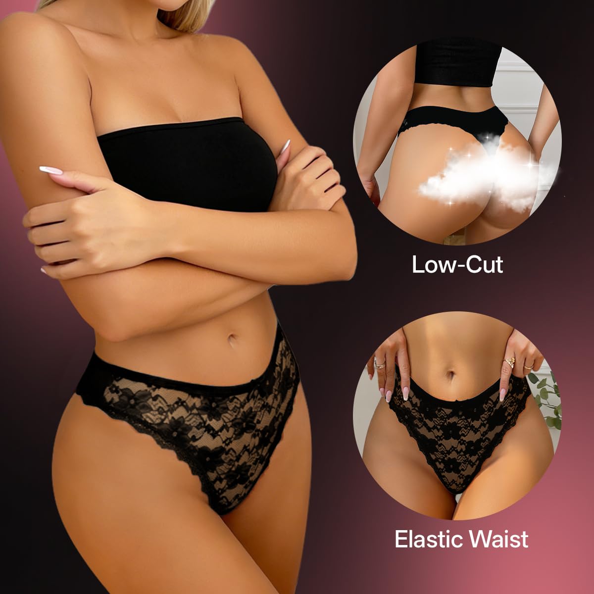 Relaxcare 5-Pack Lace Bikini Thongs for Women — image 4