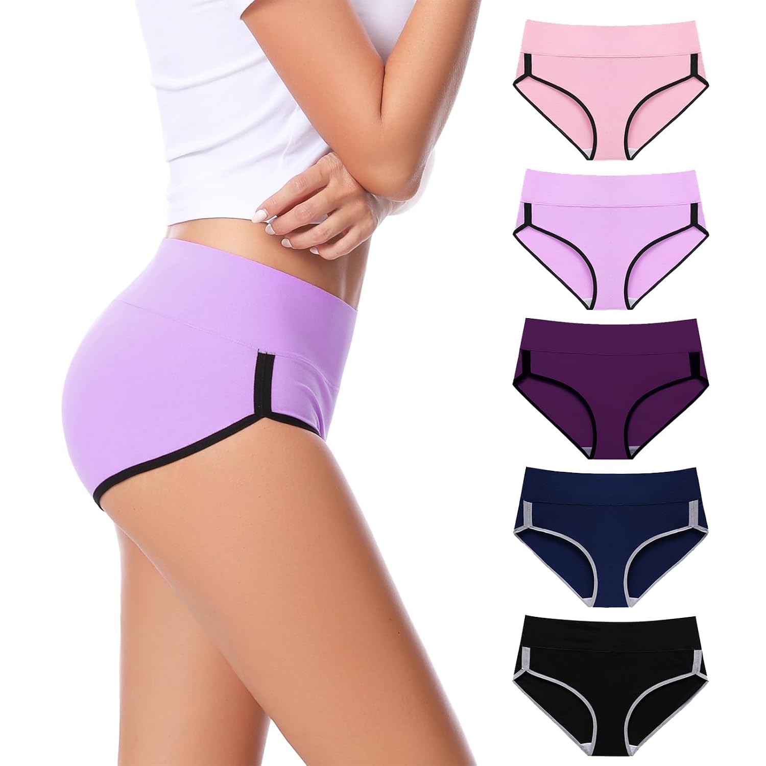 CAILECOTTON High Waisted Cotton Panties 5-Pack
