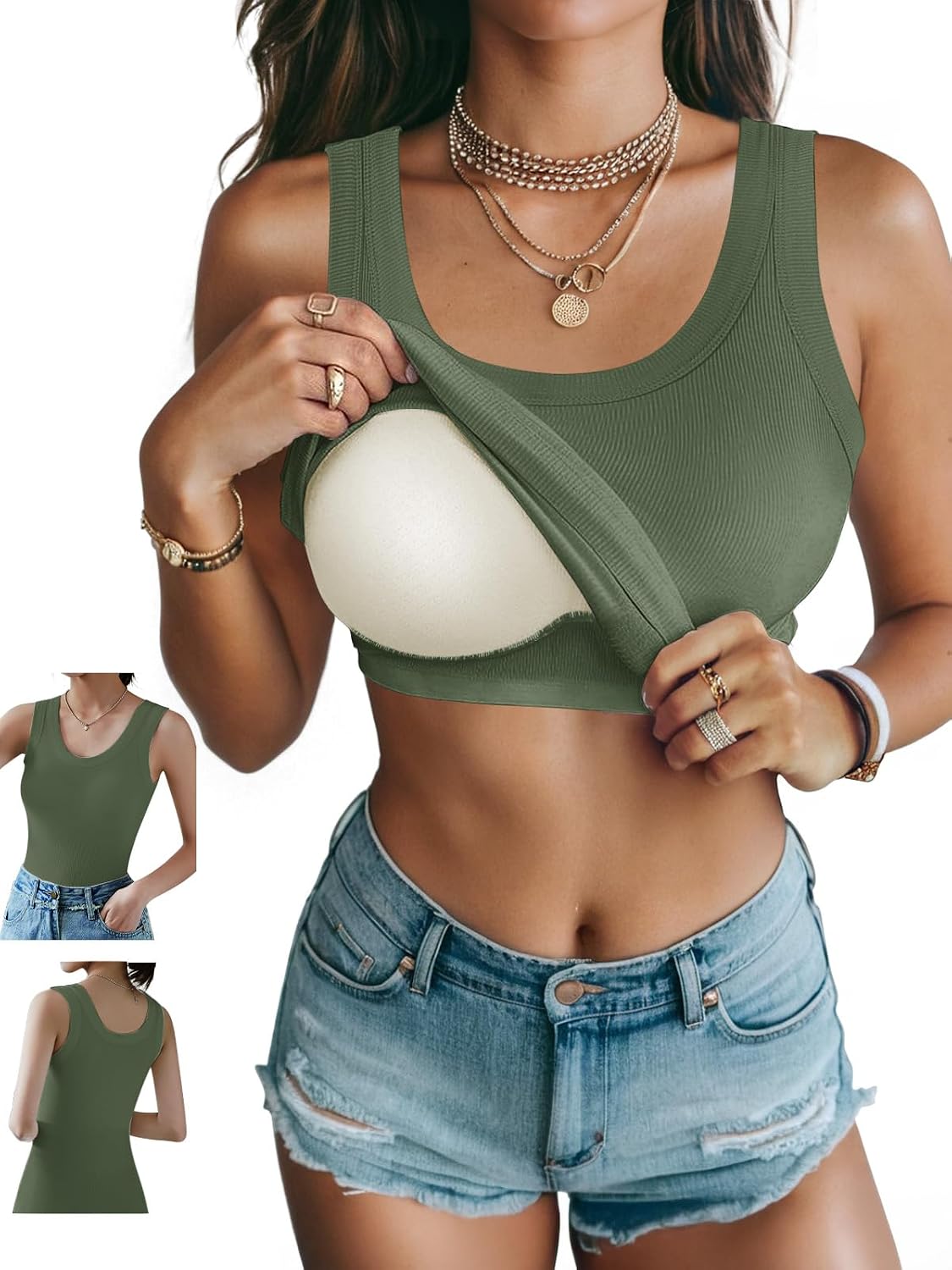 Ninee Ribbed Cami Tank with Built-in Bra