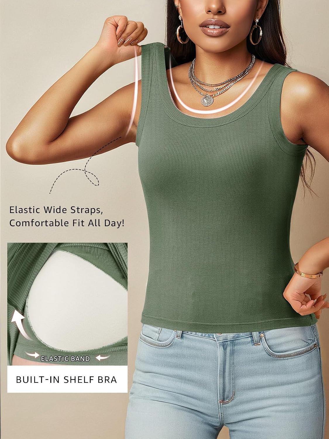 Ninee Ribbed Cami Tank with Built-in Bra — image 4