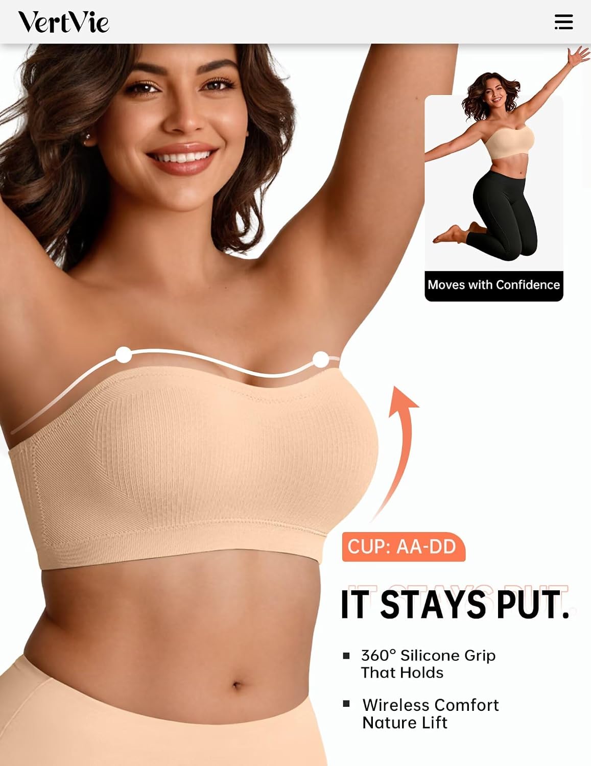 Vertvie Strapless Wireless Push Up Bandeau Bra — image 2