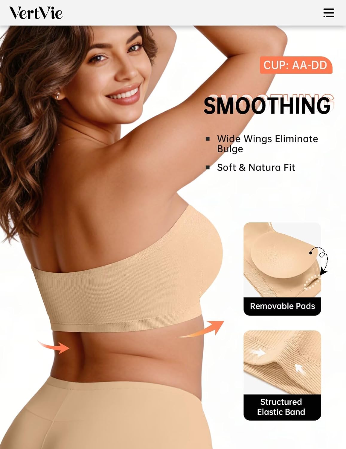 Vertvie Strapless Wireless Push Up Bandeau Bra — image 3