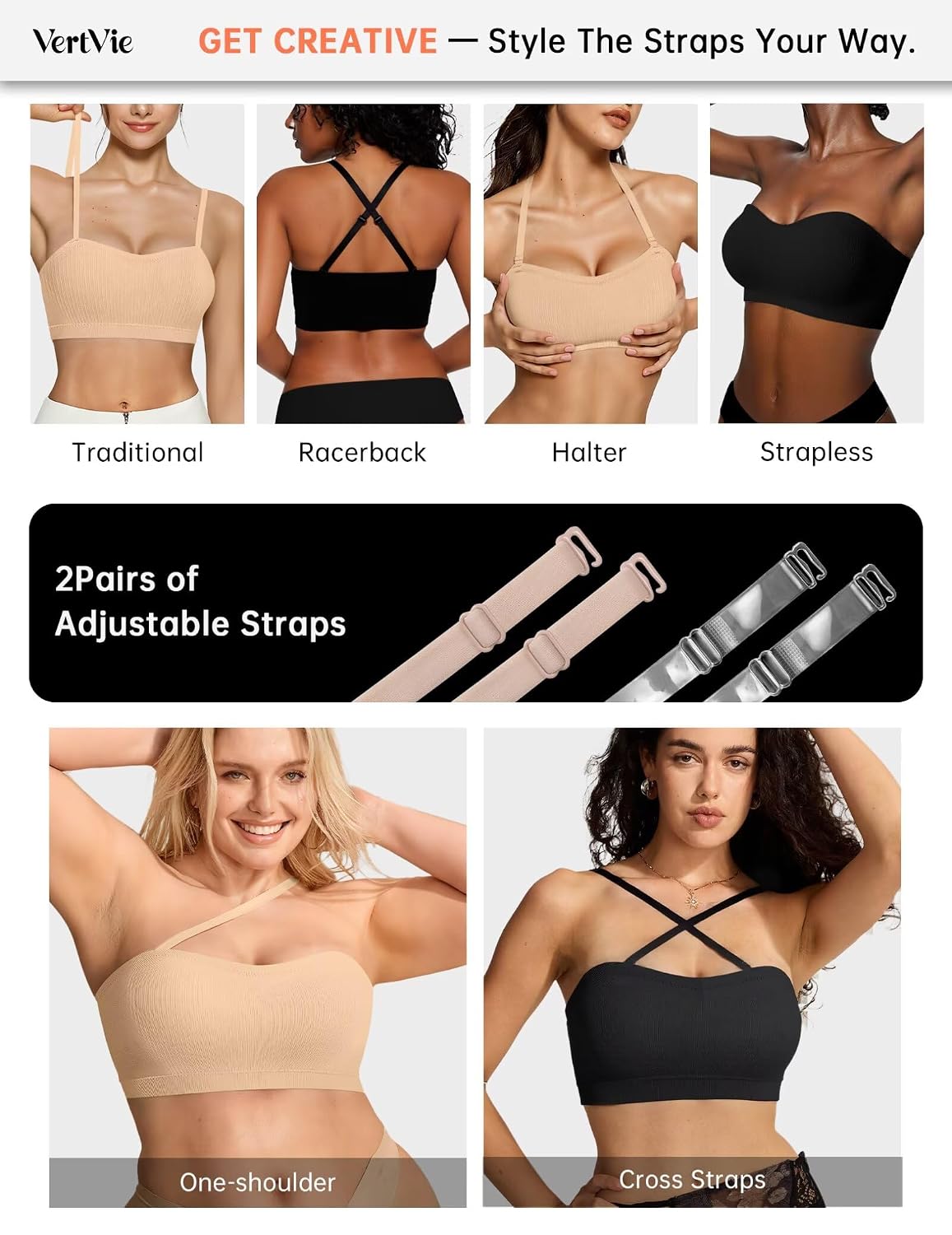 Vertvie Strapless Wireless Push Up Bandeau Bra — image 4