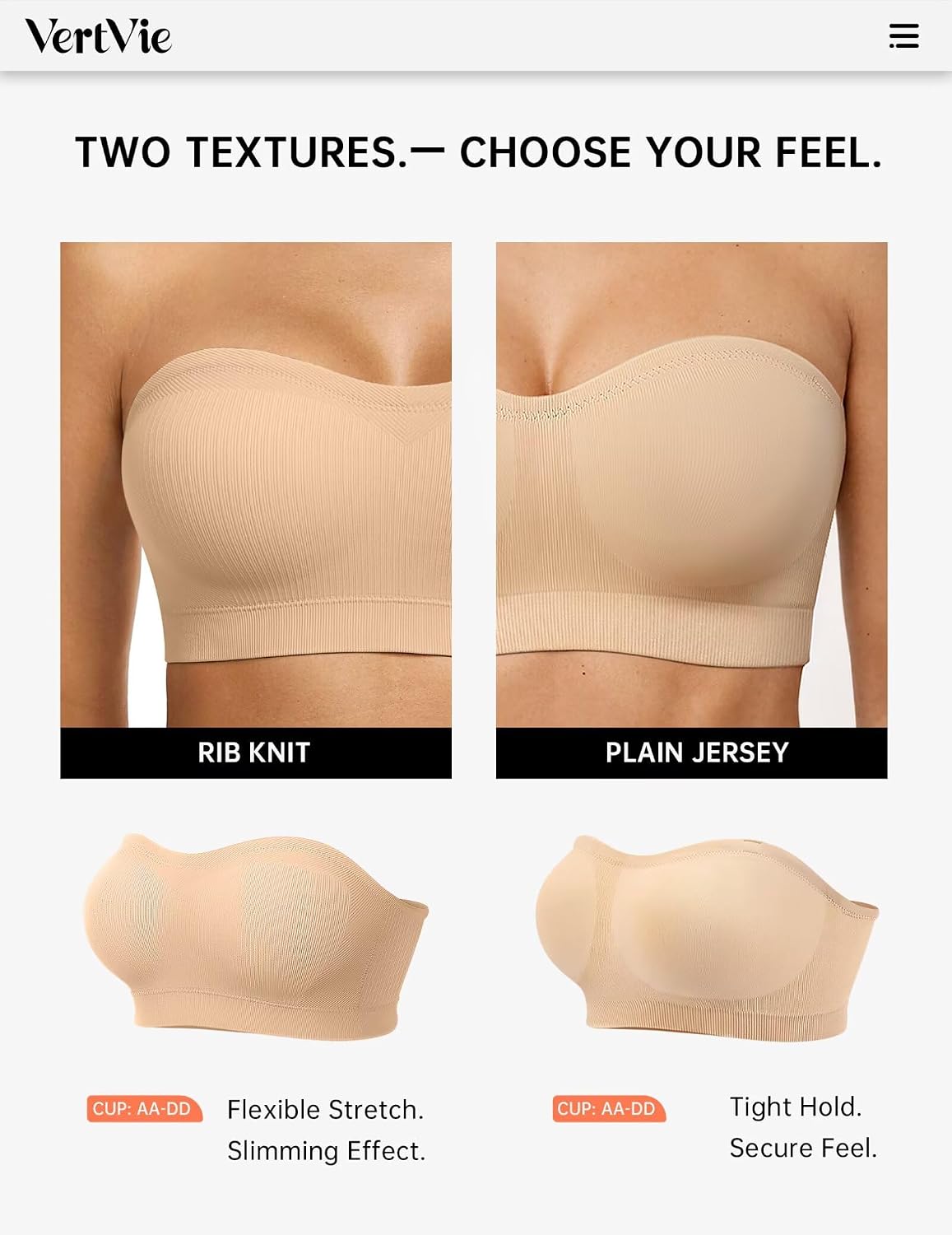 Vertvie Strapless Wireless Push Up Bandeau Bra — image 6