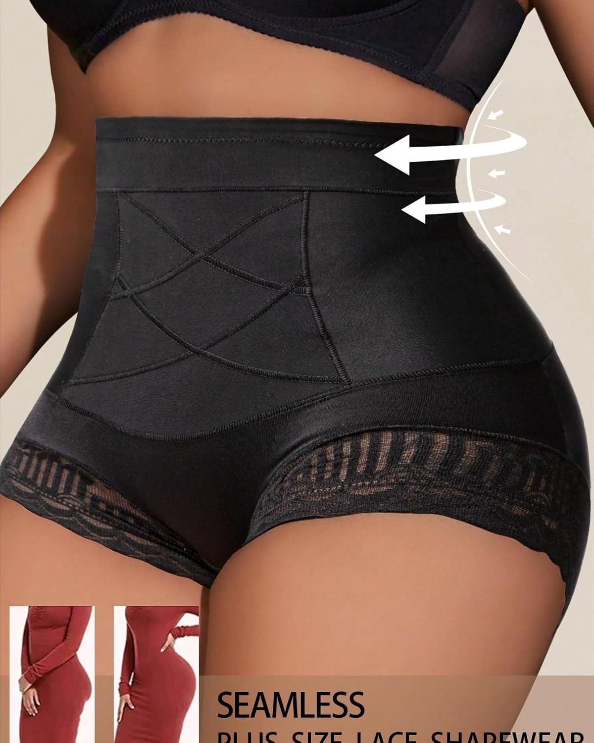 Plus Size Seamless Lace Tummy Control Panty — image 7