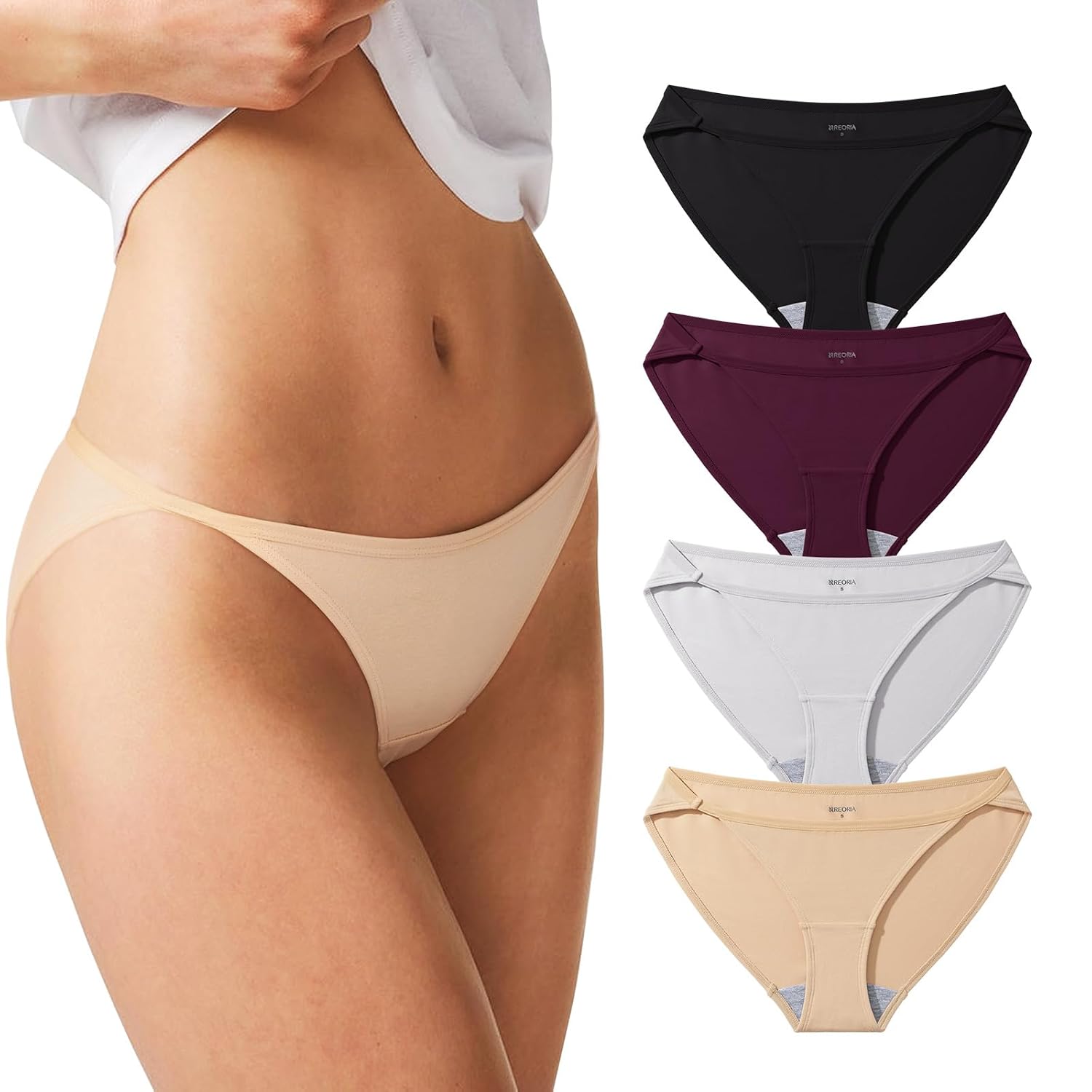 REORIA Women's Cheeky High Cut String Bikini 4-Pack