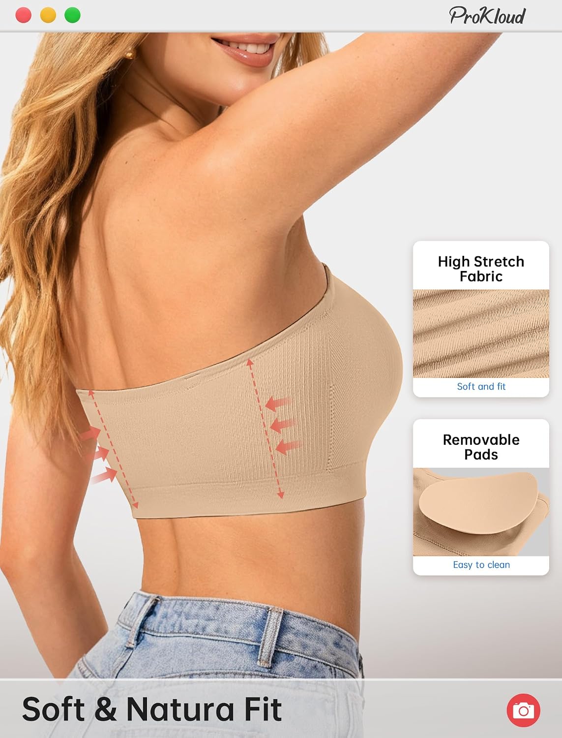 ProKloud Non-Slip Strapless Bandeau Push Up Bra — image 2