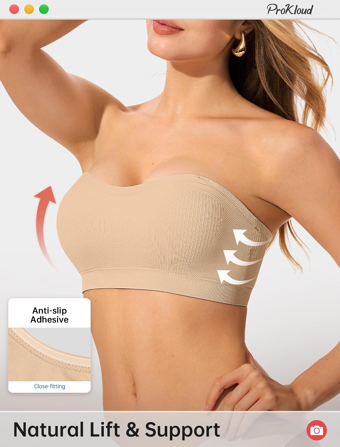 ProKloud Non-Slip Strapless Bandeau Push Up Bra — image 3