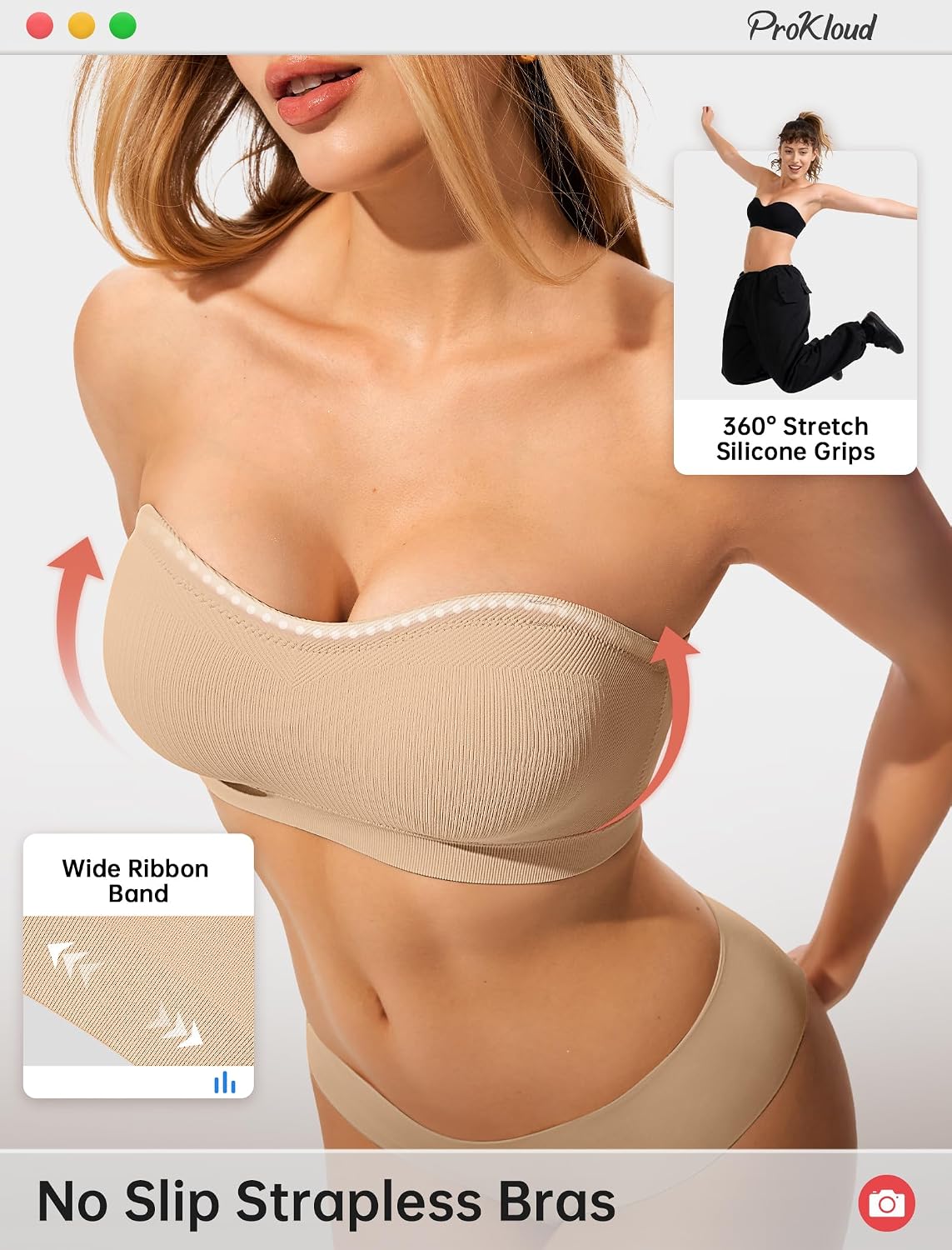 ProKloud Non-Slip Strapless Bandeau Push Up Bra — image 4