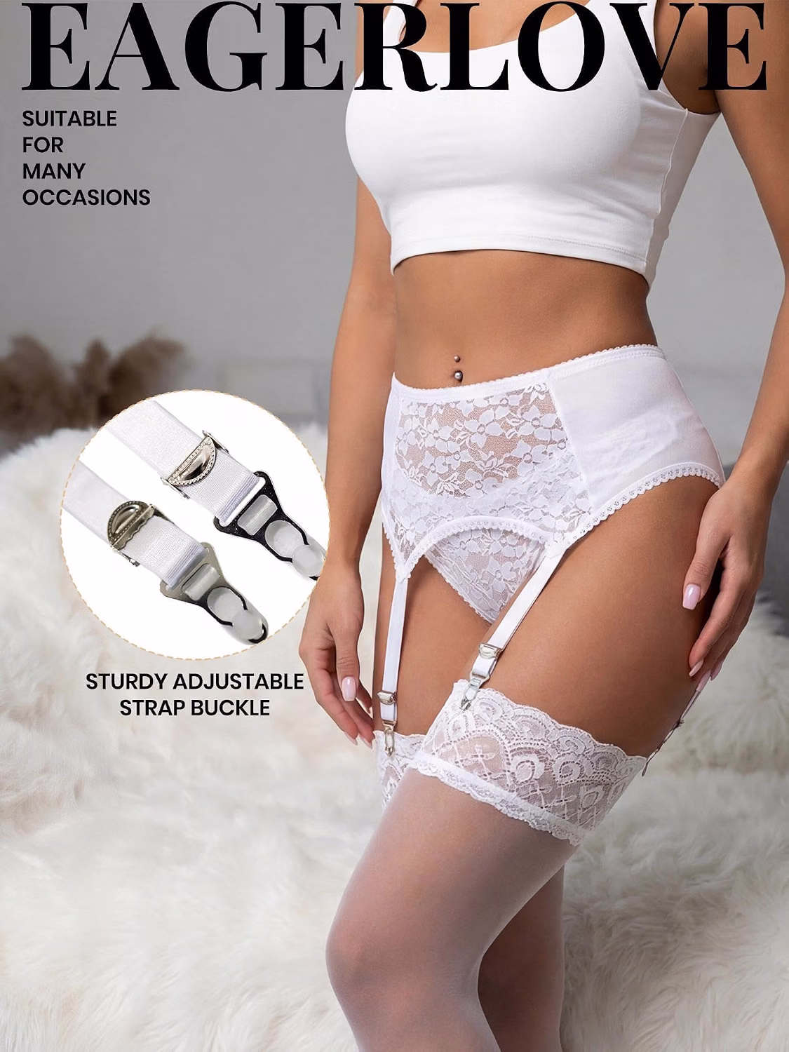 Eagerlove Women's High Waisted Lace Garter Belt — image 3