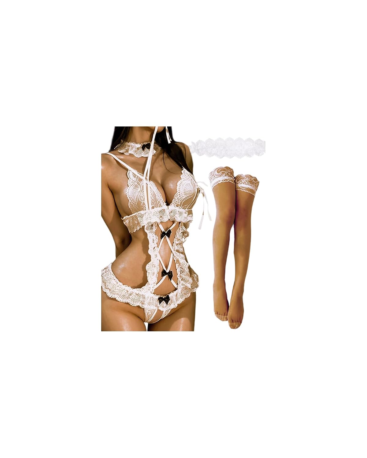 Encanova 3-Piece Lace Lingerie Set for Women