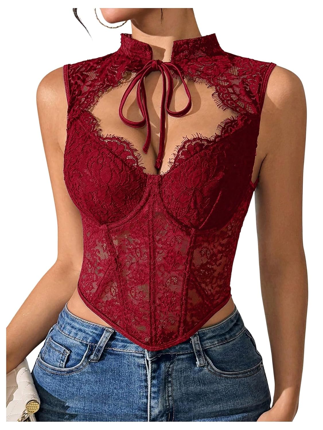 SweatyRocks Floral Lace Cut Out Corset Crop Top