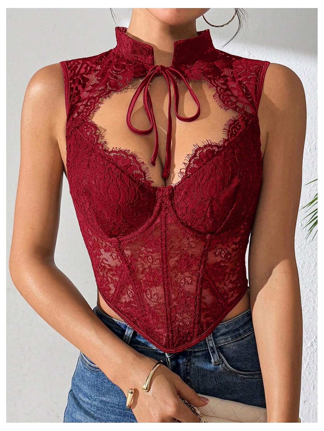 SweatyRocks Floral Lace Cut Out Corset Crop Top — image 4