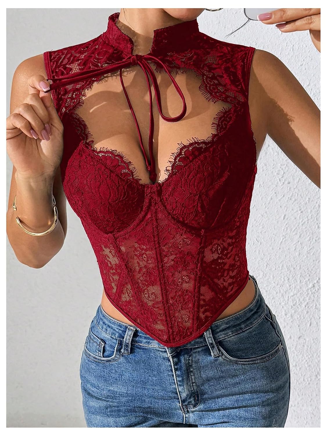 SweatyRocks Floral Lace Cut Out Corset Crop Top — image 5